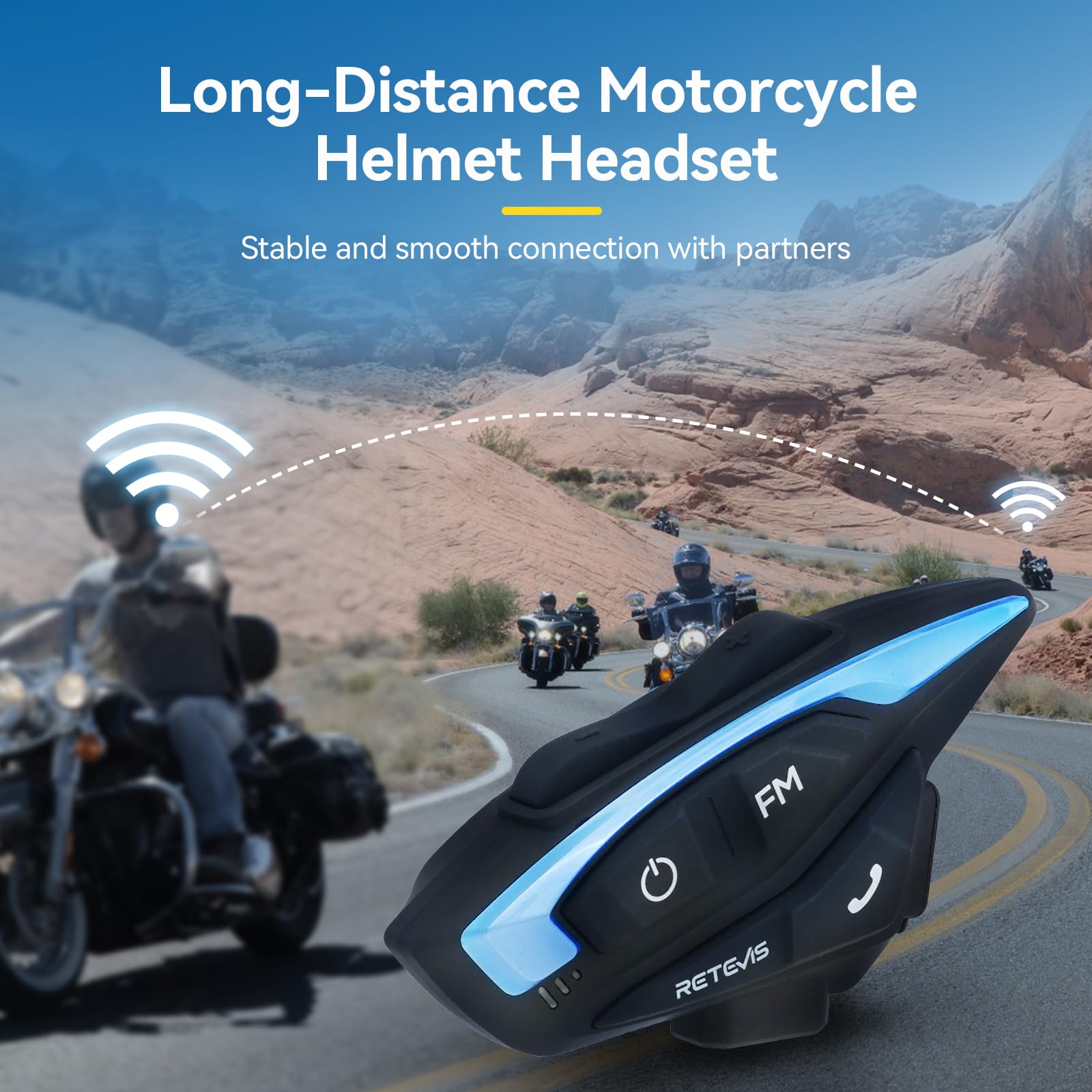 Retevis EZTalk 3A Motorcycle Bluetooth Helmet Intercom Headset - 5.1 Wireless Communication System with CVC Noise Cancellation, Music Sharing & IP65 Waterproof for 2 Riders (1000m Range) - Perfect for Group Riding, Road Trips & Adventure Motorcycling