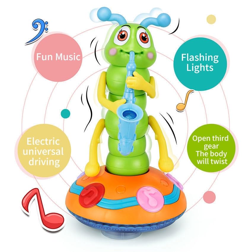 **Electric Caterpillar Saxophone Toy for Kids - LED Light-Up Dancing Musical Instrument, Sensory Toy for Toddler Boys & Girls (Pink, 1-Pack) - Perfect for Birthday Gifts, Early Learning & Playtime Fun**