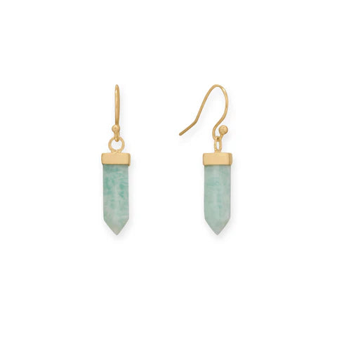 14K Gold Plated Amazonite Dangle Earrings - Elegant Pencil Cut Gemstone Jewelry for Women, Perfect for Parties, Weddings & Everyday Wear