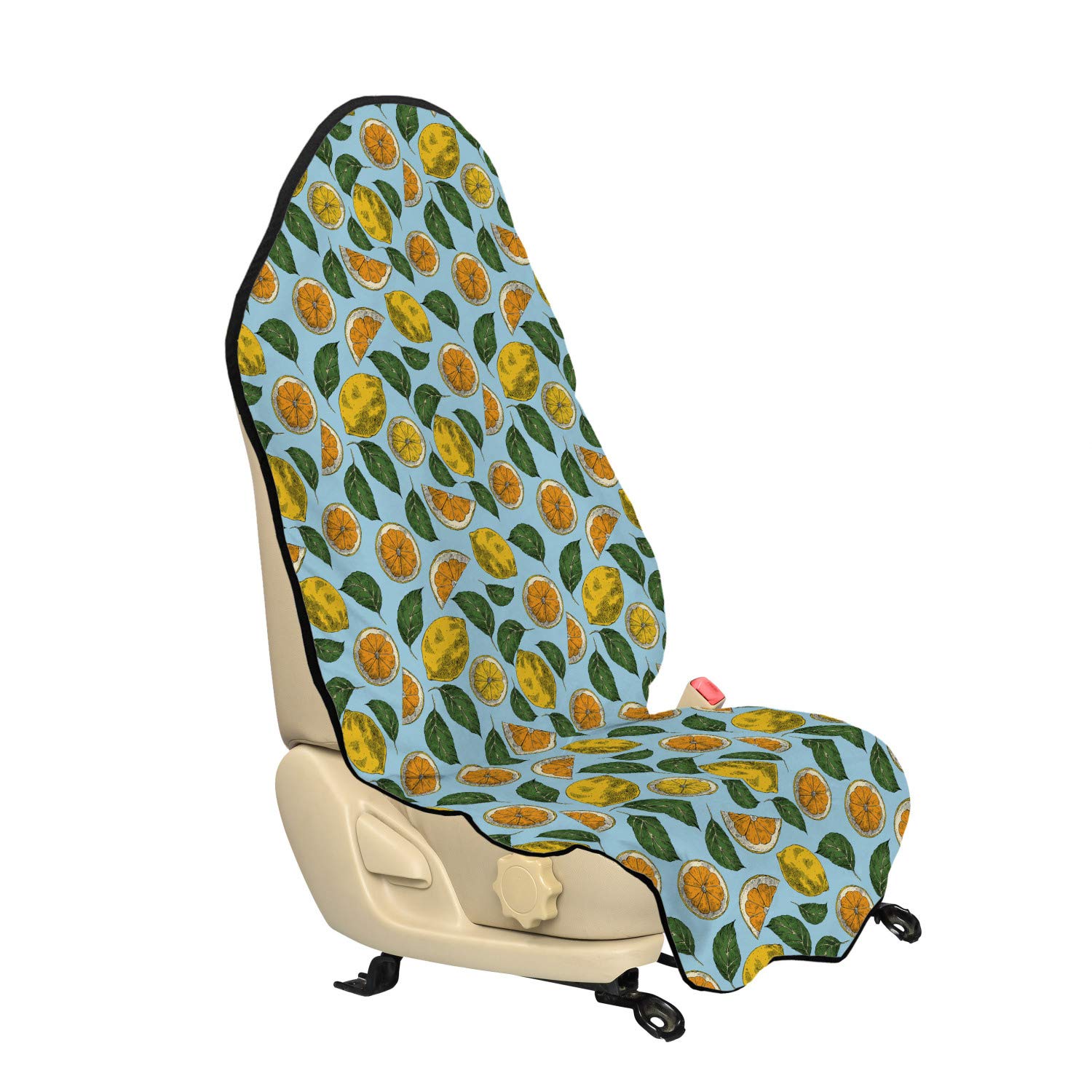 Ambesonne Lemon Car Seat Hoodie Cover - Digital Print Sour Fruit & Leaves Design, Non-Slip Backing Universal Fit (30