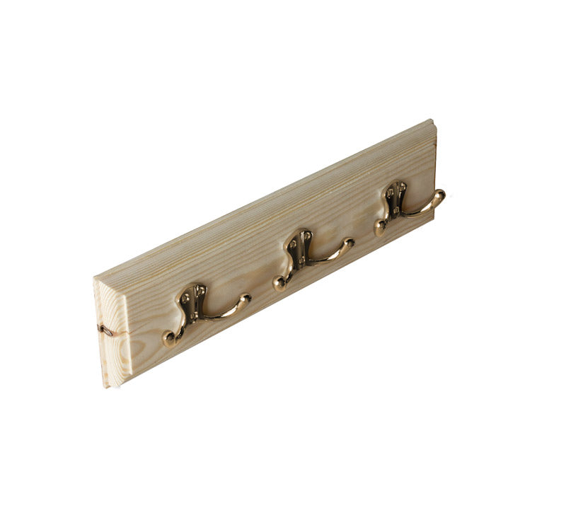 35cm Furu Wooden Hanger with Double Hook - Brass Finish for Wardrobe Organization & Closet Storage