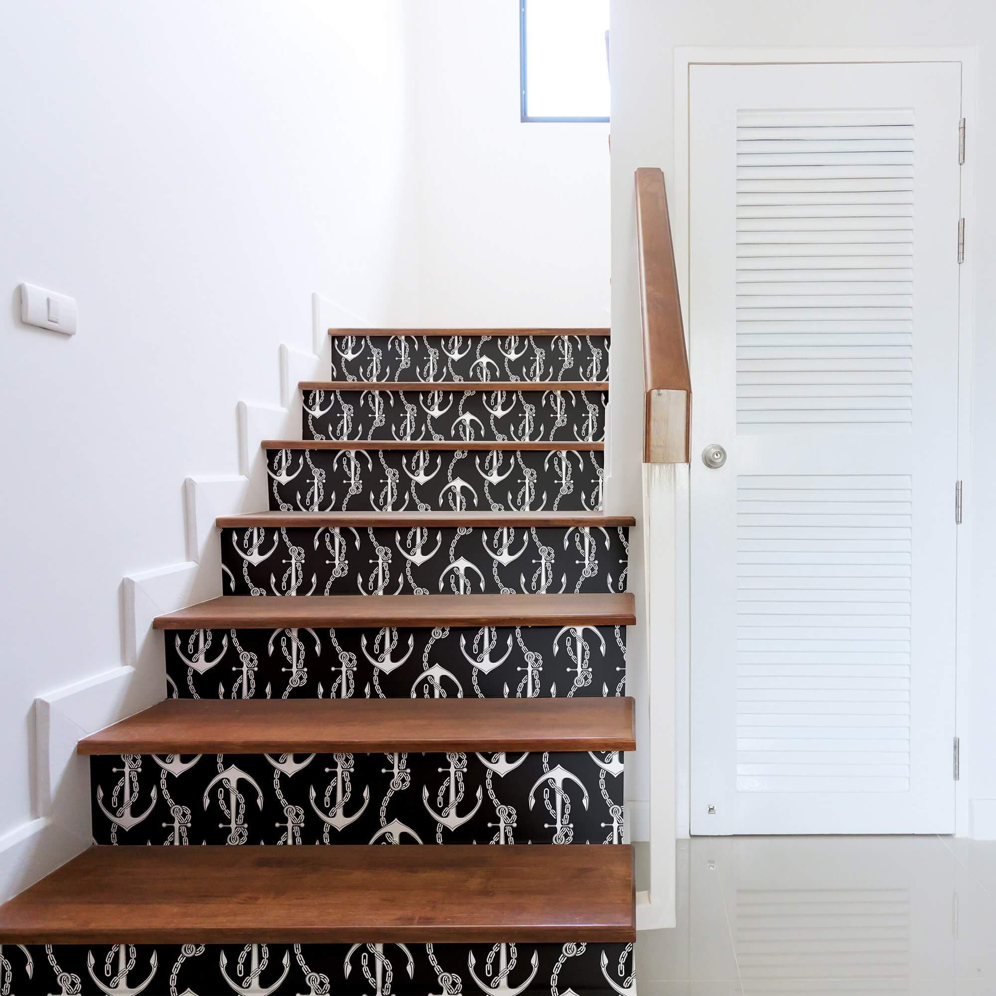 Nautical Themed Black Illustration Peel and Stick Removable Wallpaper - Self-Adhesive Decorative Wall Covering for Bedroom, Nursery, or Office Decor