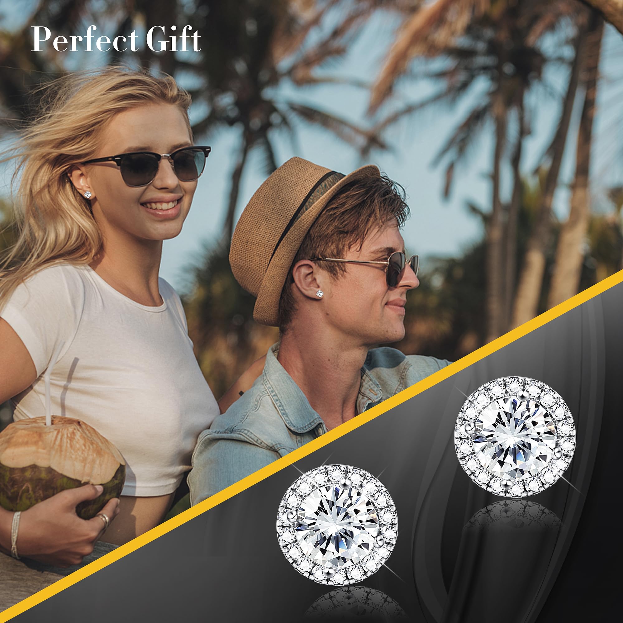 Chriscoco Hypoallergenic Sterling Silver Stud Earrings for Women & Men - Round, Square & Teardrop Cubic Zirconia Halo Studs - Simulated Diamond Earrings for Everyday Wear, Parties & Gifts