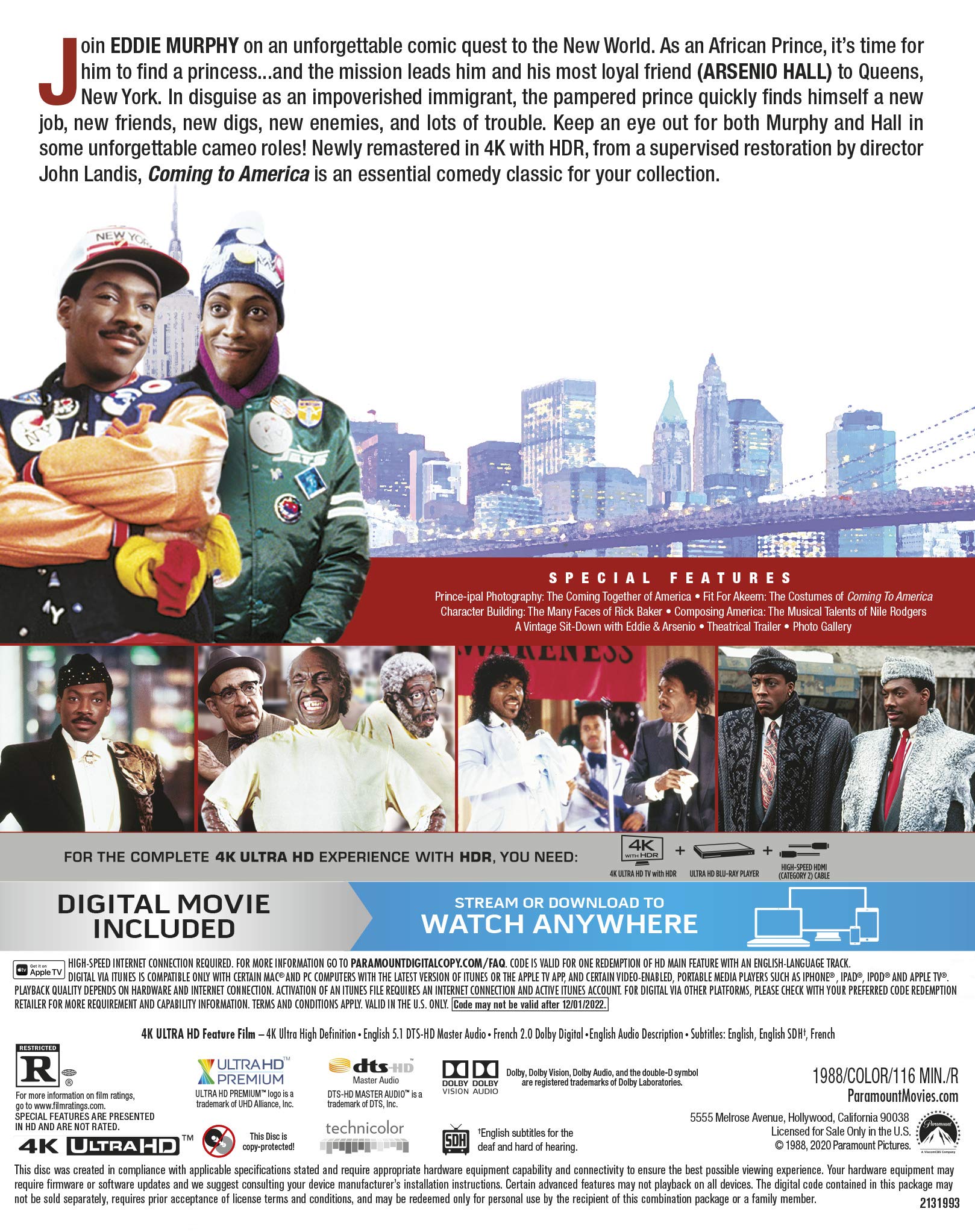 Coming to America 4K UHD + Digital - Classic Comedy Movie for Family Movie Night & Eddie Murphy Fans