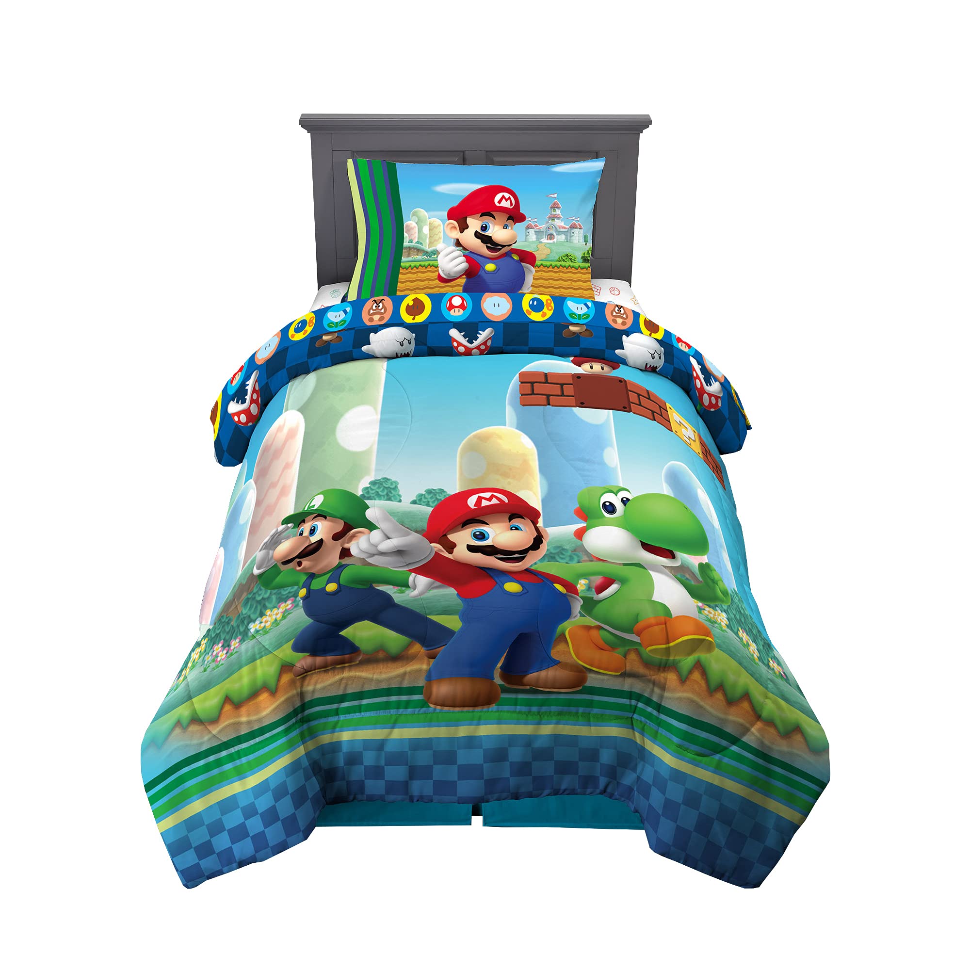 Super Soft Franco Kids Bedding Set - 4 Piece Twin Size Comforter & Sheet Set with Mario Design | Perfect for Boys' Bedroom Decor & Gift