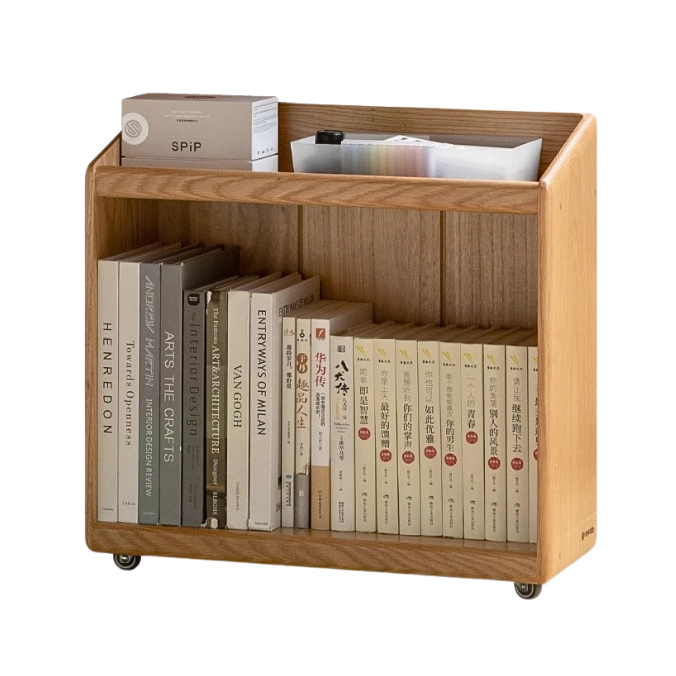 Solid Oak Wood Under Table Bookshelf - Movable Storage Shelf for Books, Toys & Decor - Perfect for Living Room, Bedroom & Office Organization