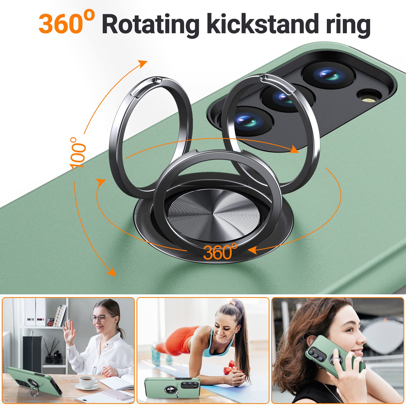 Military Grade Shockproof Samsung Galaxy S23 5G Case with Ring Holder - Light Green Protective Cover for 6.1 Inch S23 | Perfect for Outdoor Activities, Travel & Daily Use