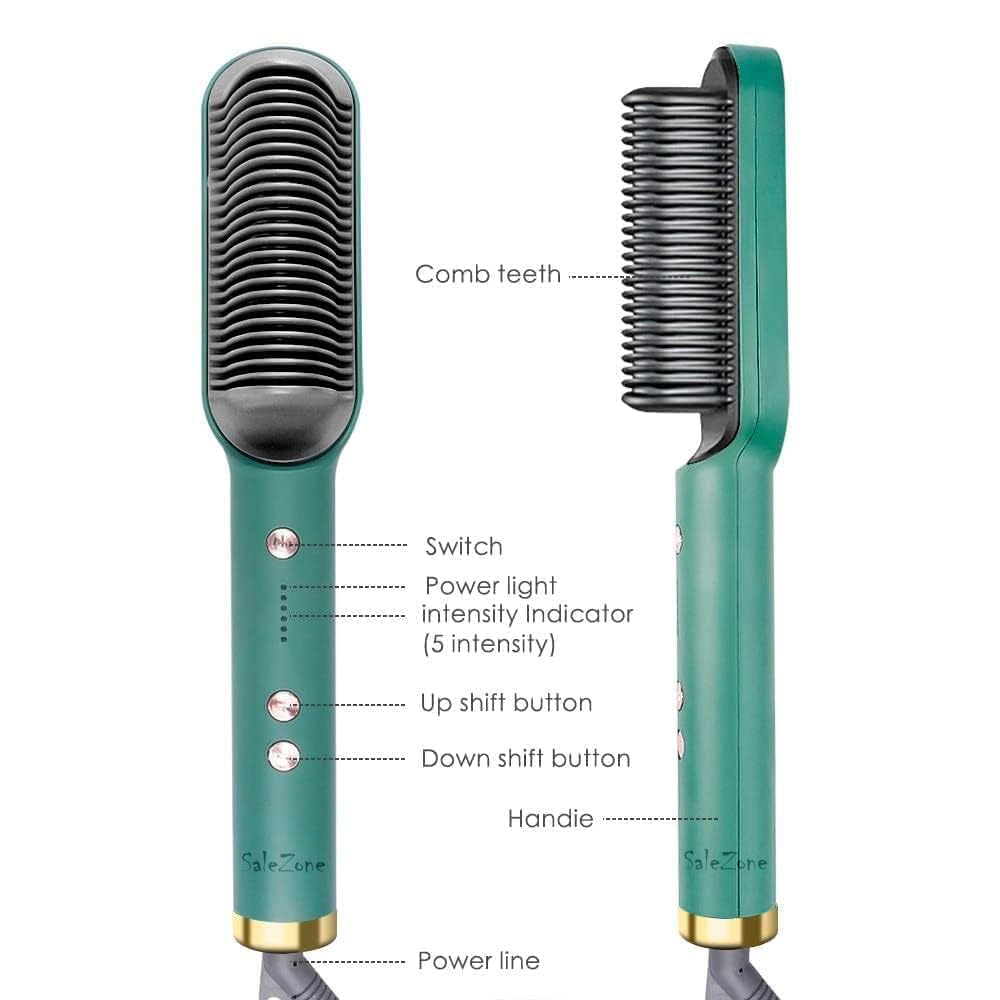 SaleZone® 3-in-1 Hair Straightener Brush with Comb - Electric Styler Iron for Women with 5 Adjustable Temperature Settings & 20-Second Fast Heating (Multicolor) - Perfect for Home Use, Travel, and Salon-Quality Styling