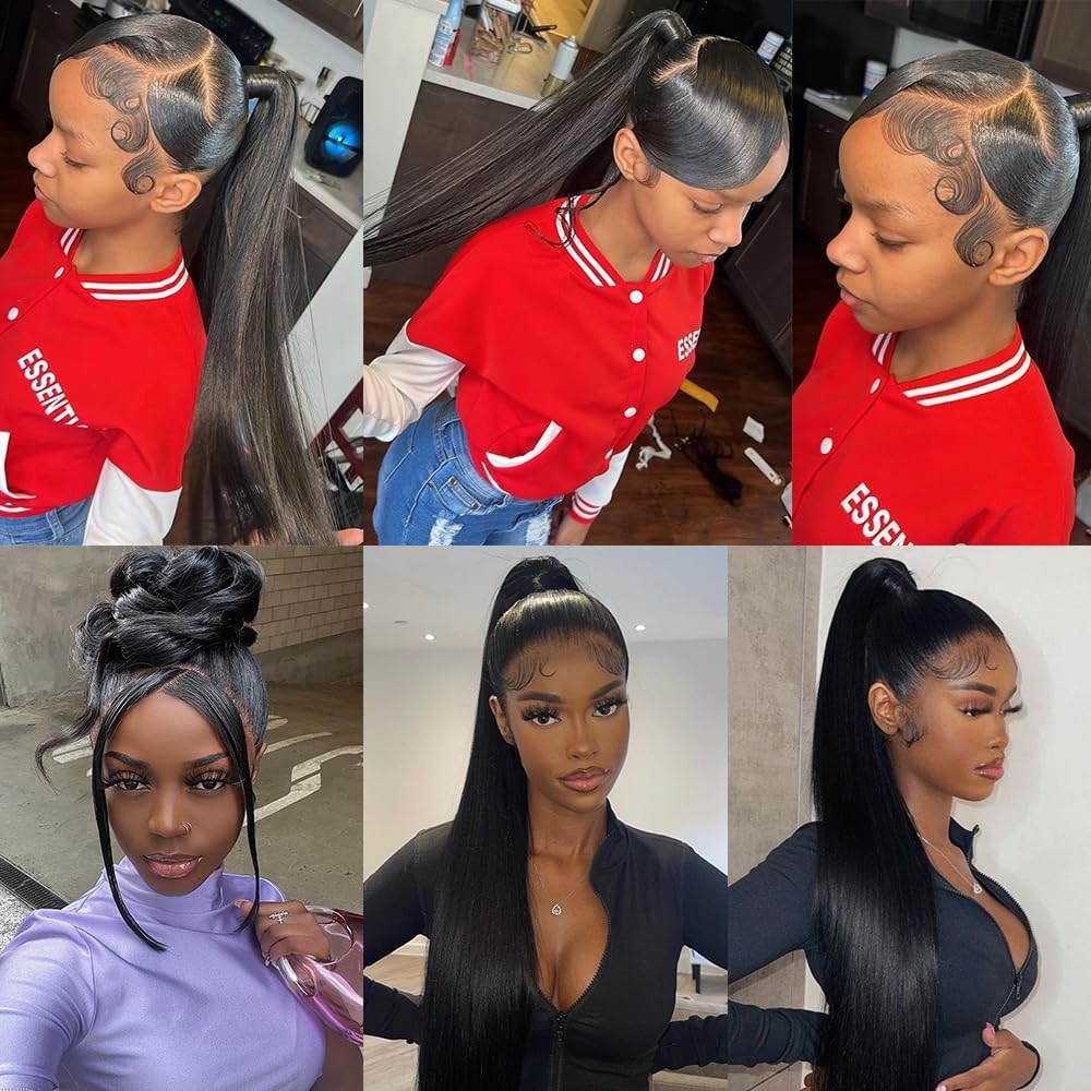 100% Human Hair Full Lace Wigs - Straight 14 Inch Natural Black Hand-Tied Lace Front Wig with 180% Density - Perfect for Daily Wear, Cosplay & Special Occasions