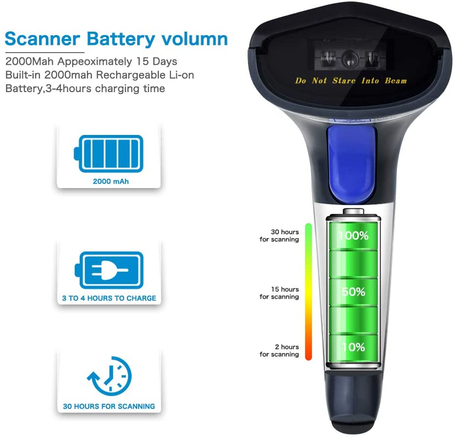 W6 X 1D Wireless Barcode Scanner - Portable Bluetooth Handheld Scanner for Retail, Warehouse & Inventory Management | Fast & Accurate Scanning for Smartphones, Tablets & POS Systems