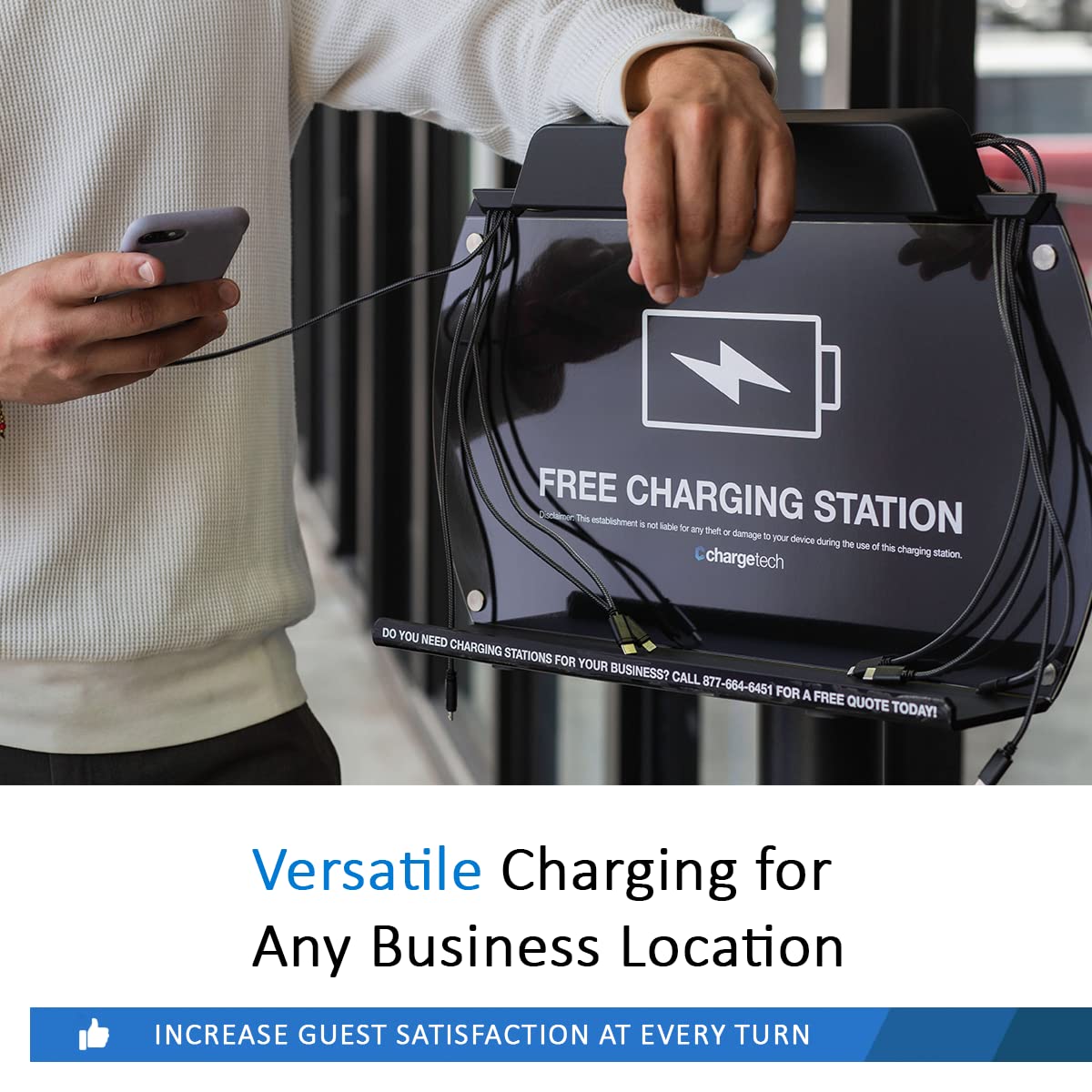 ChargeTech Wall Mounted Multi-Device Charging Station with 4 Lightning & 4 USB-C Cables - Fast Charging for iPhone, Android Phones, Tablets & Smartwatches - Perfect for Home, Office, Hotel or Retail Store Charging Solutions