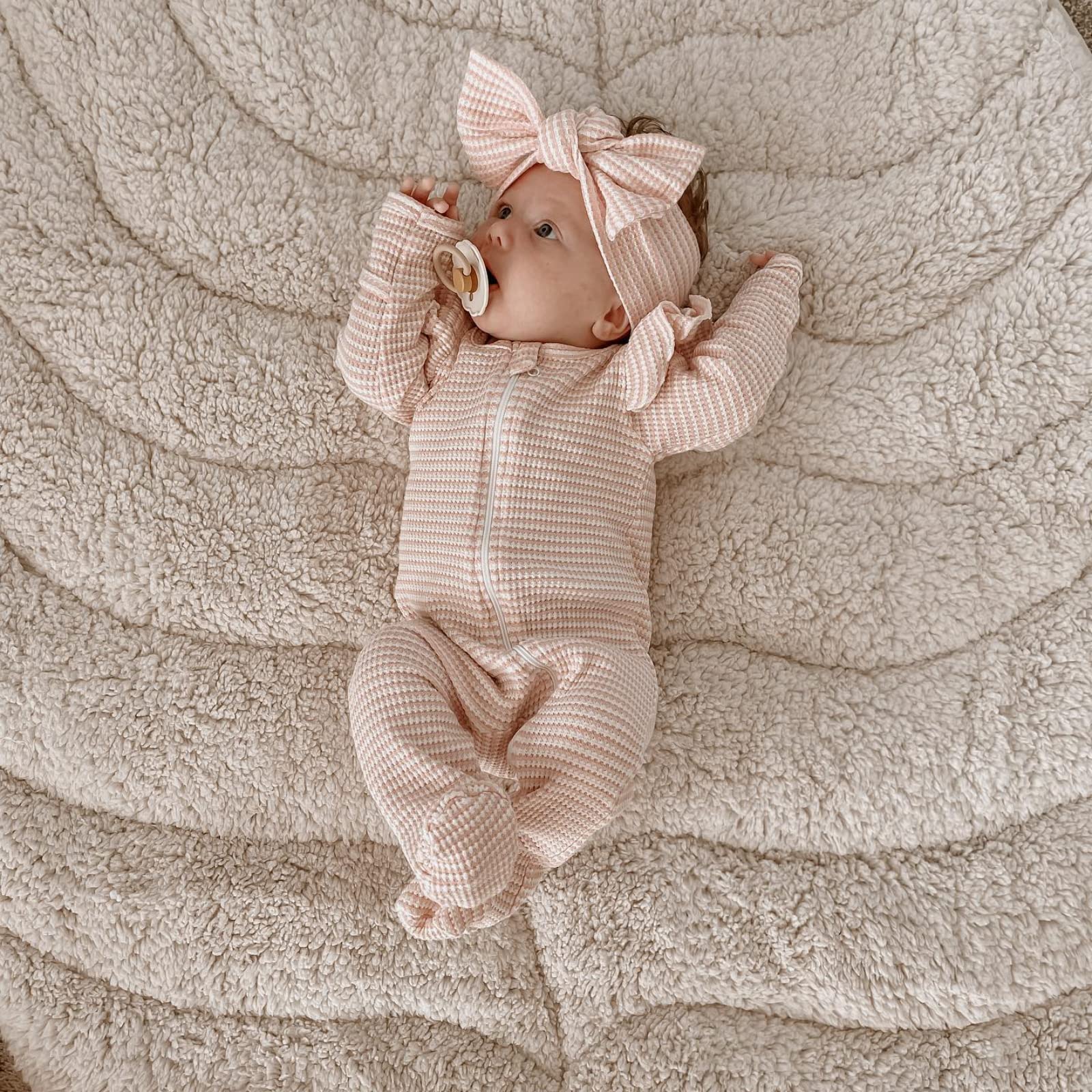 BemeyourBBs Newborn Baby Girl Clothes - Soft Ruffle Zipper Footie Romper Playsuit with Matching Headband | Cute Outfit for Infants 0-12 Months | Perfect for Playtime, Photo Shoots & Special Occasions