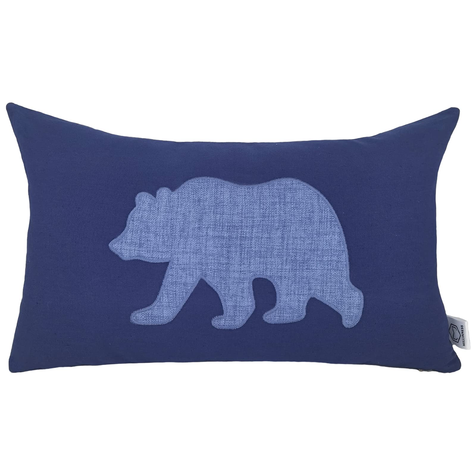 12x20 Inches Bear Embroidered Lumbar Pillow Cover - Soft Cotton Linen Cushion Case for Sofa, Couch & Bedroom - Decorative Waist Support Pillow (Blue) | Perfect for Living Room Decor & Back Pain Relief
