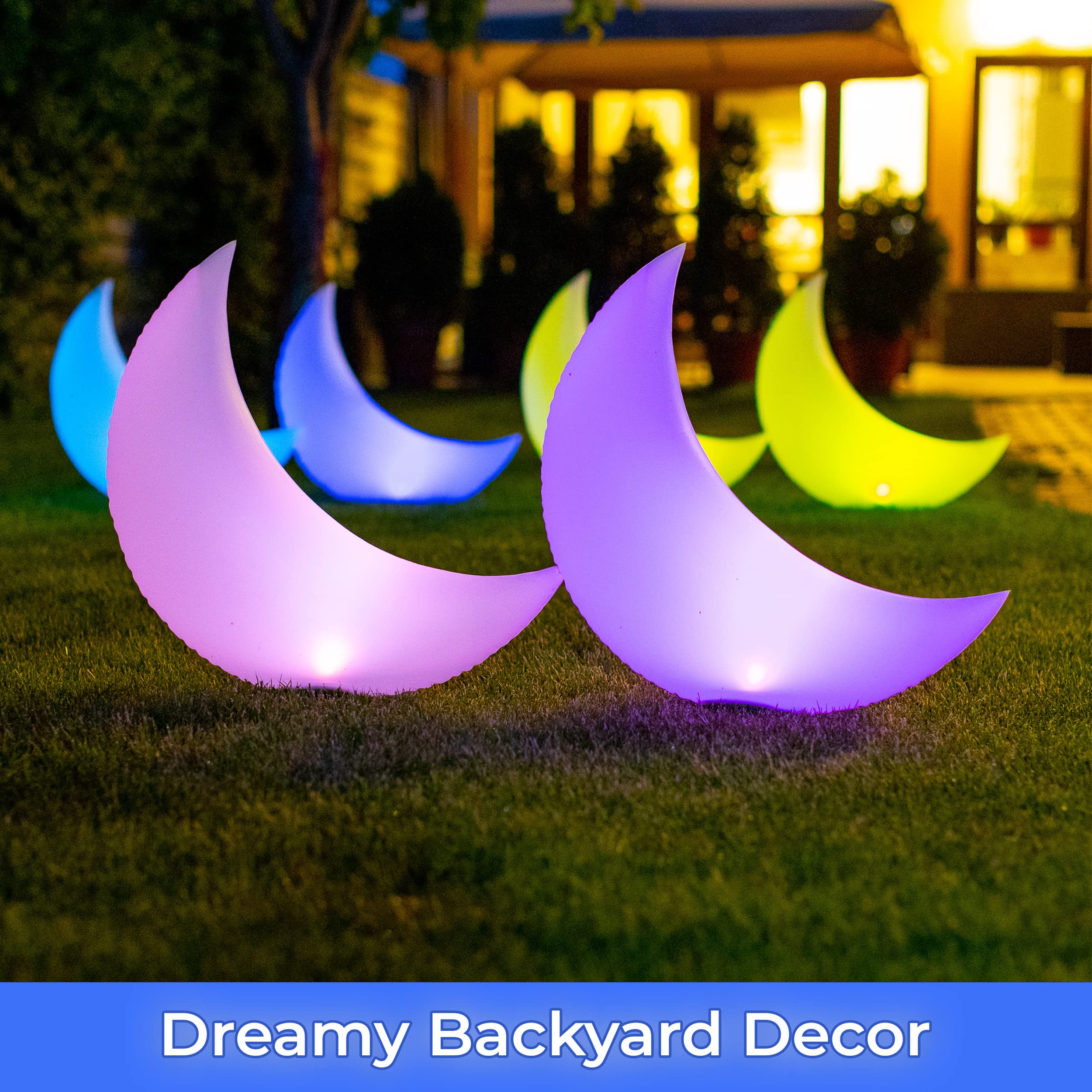 Solar Powered Floating Pool Lights - 4 Pack Crescent Moon LED Lights for Swimming Pools, Ponds & Outdoor Decor | Waterproof Inflatable Solar Lights for Weddings, Parties, Backyard & Patio | Perfect for Nighttime Pool Illumination & Romantic Ambiance