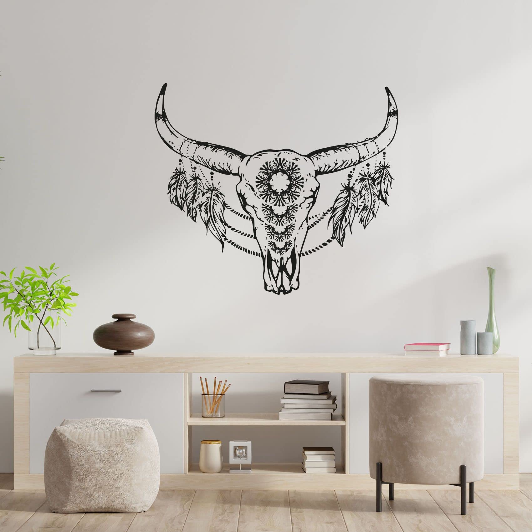 Bohemian Feather Arrow Wall Decal - Modern Abstract Boho Accent Sticker for Kids Room, Nursery & Bedroom Decor - Self-Adhesive Vinyl Wall Art (24x40 Inch) - Perfect for Girls, Boys & Home Aesthetic Upgrade