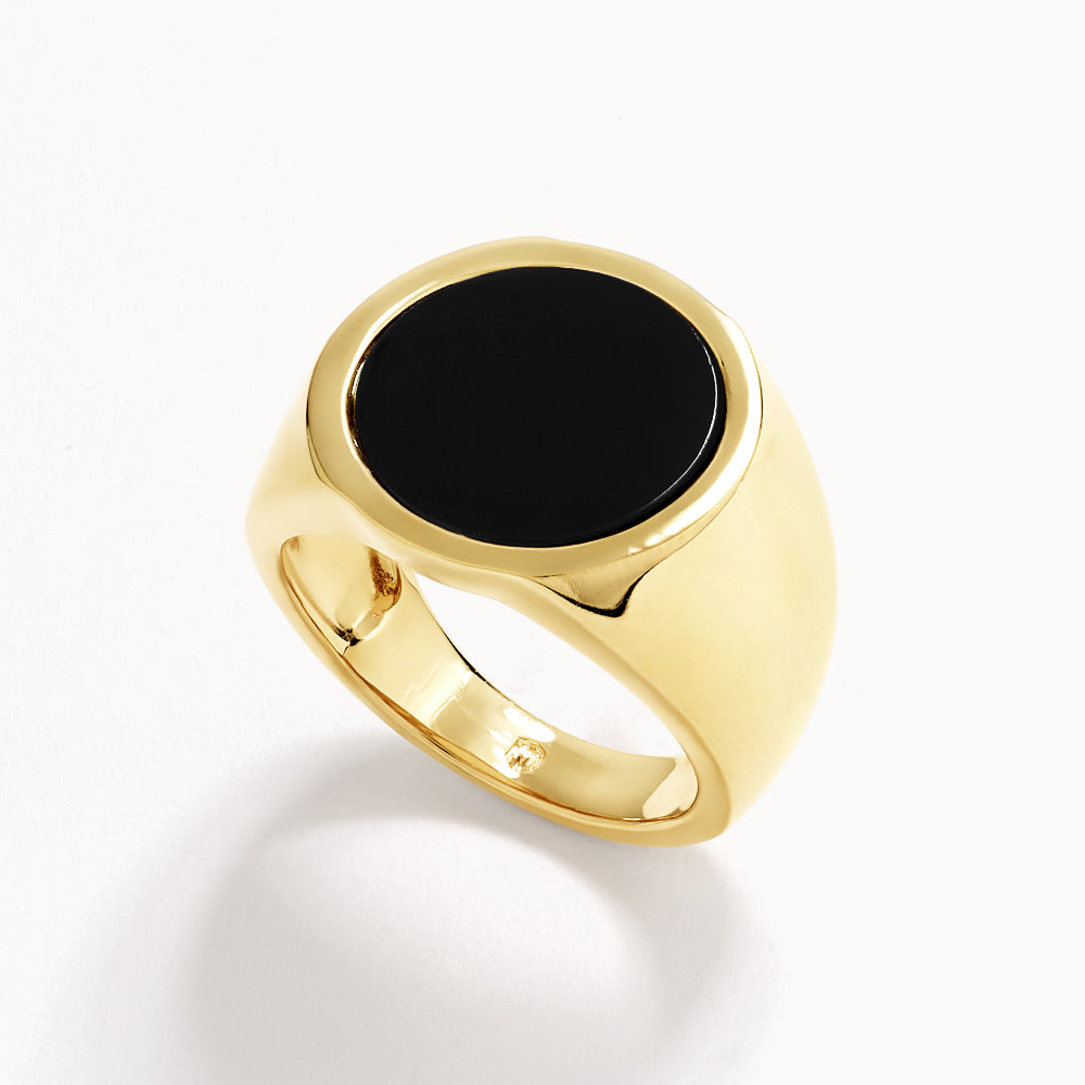 Stylish Round Black Onyx Unisex Gold Pinky Ring for Men & Women - Perfect for Weddings, Parties & Everyday Fashion