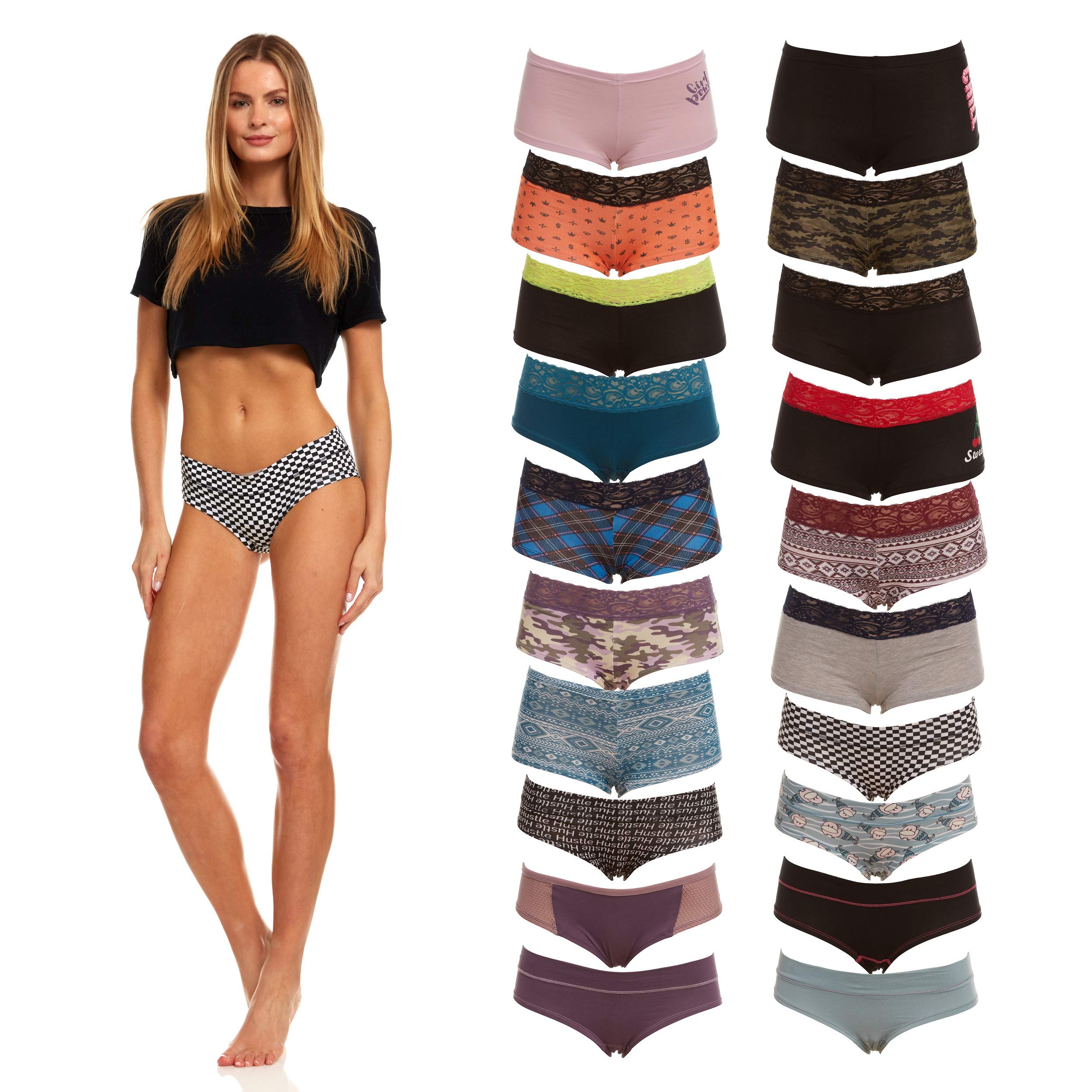 Women's Cotton Underwear Bulk Pack - 95% Cotton Seamless Panties in Assorted Styles (Thongs, Boy Shorts, Prints) - Comfortable Everyday Wear for Work, Travel & Lounge