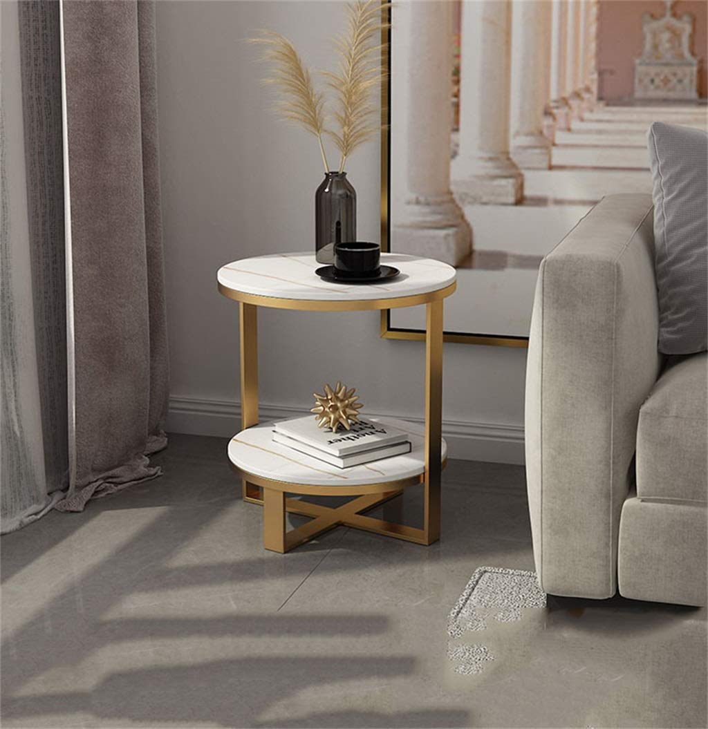 Modern 2-Tier Concrete Coffee Table with Storage Shelf - White & Black End Table for Living Room, Bedroom, Office | Space-Saving Console Table for Small Apartments & Balconies