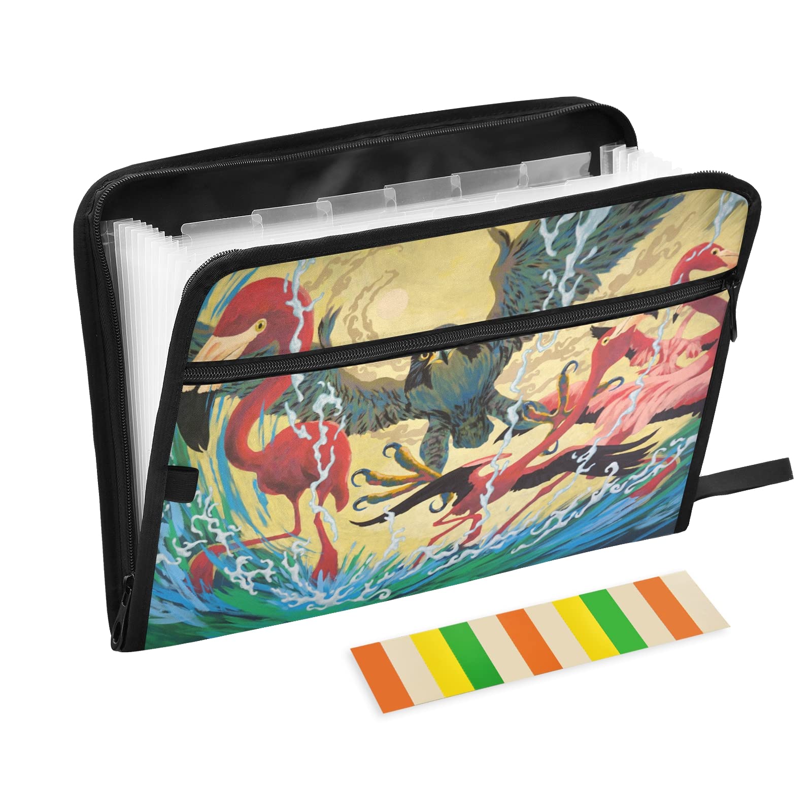 UMIRIKO 13-Pocket Expanding File Folder with Sticky Labels - Flamingo Eagle Design, Accordion Organizer for A4/Letter Documents, Zippered Closure - Perfect for Office, School, Home & Travel Document Storage