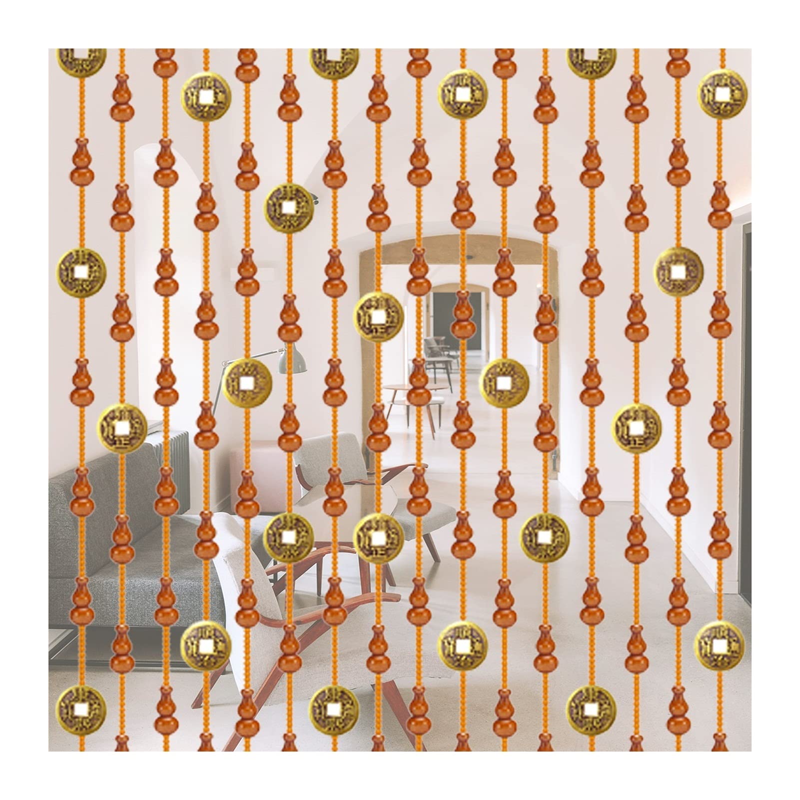 Natural Wooden Beaded Curtain - Handmade Solid Wood Partition Door Hanging with 21/25/29/35/41 Strands - Custom Size Boho Room Divider for Doorways, Windows & Home Decor