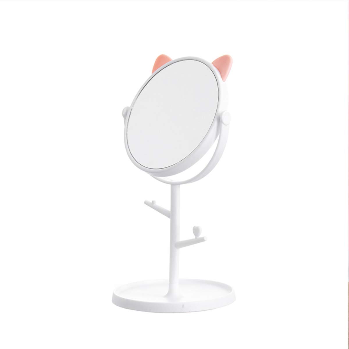 Pepplo White Round Framed Glass Tabletop Cat Shape Makeup Mirror - Adjustable Rotating Vanity Mirror for Bathroom, Bedroom & Dressing Table (Free Standing, 1 Piece) - Perfect for Makeup, Shaving & Home Decor