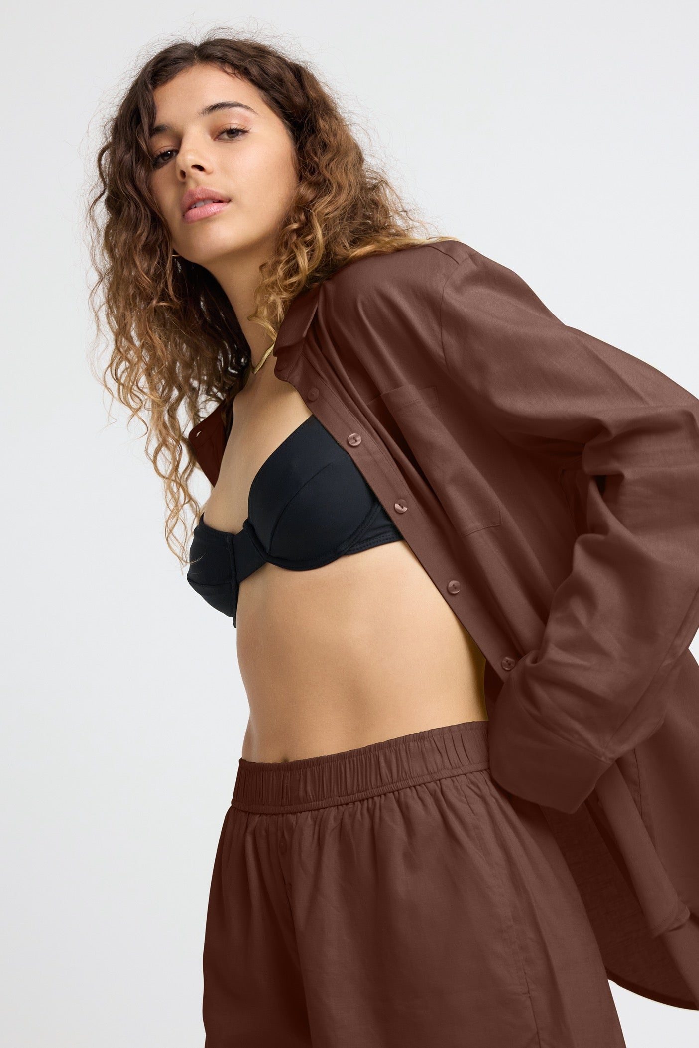 Arden Women's Linen Button Down Shirt - Soft Breathable Long Sleeve Blouse in Chocolate Brown | Perfect for Office Wear, Casual Outfits & Summer Travel