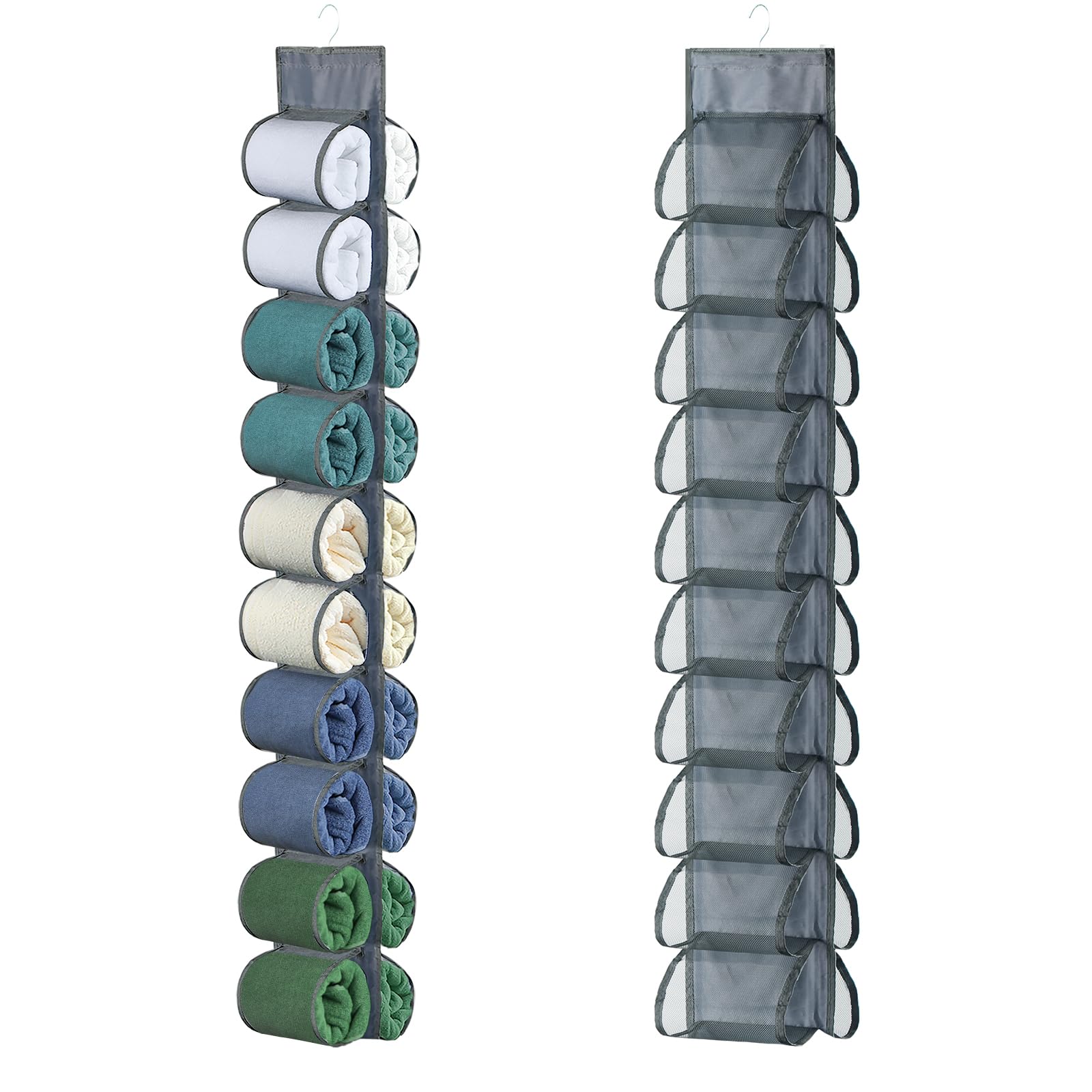 Hanging Legging Organizer with 20 Pockets - Space Saving Closet Storage for Yoga Pants, Jeans & Clothes - Door Mounted Wardrobe Organizer (Grey) | Perfect for Small Spaces, Bedrooms & Closet Organization