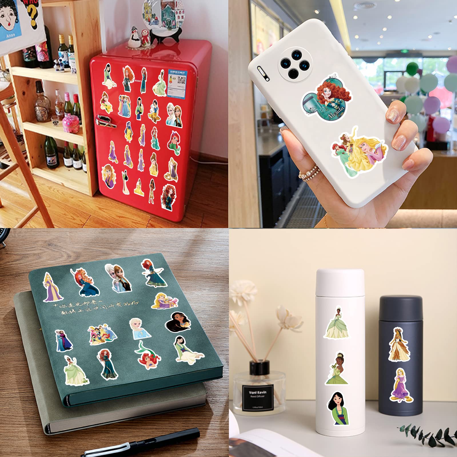 120Pcs Waterproof Princess Stickers for Kids - Cute Cartoon Anime Vinyl Stickers for Water Bottles, Laptops, Scrapbooking & Journals - Perfect for Girls' DIY Crafts, School Supplies & Gift Decorations