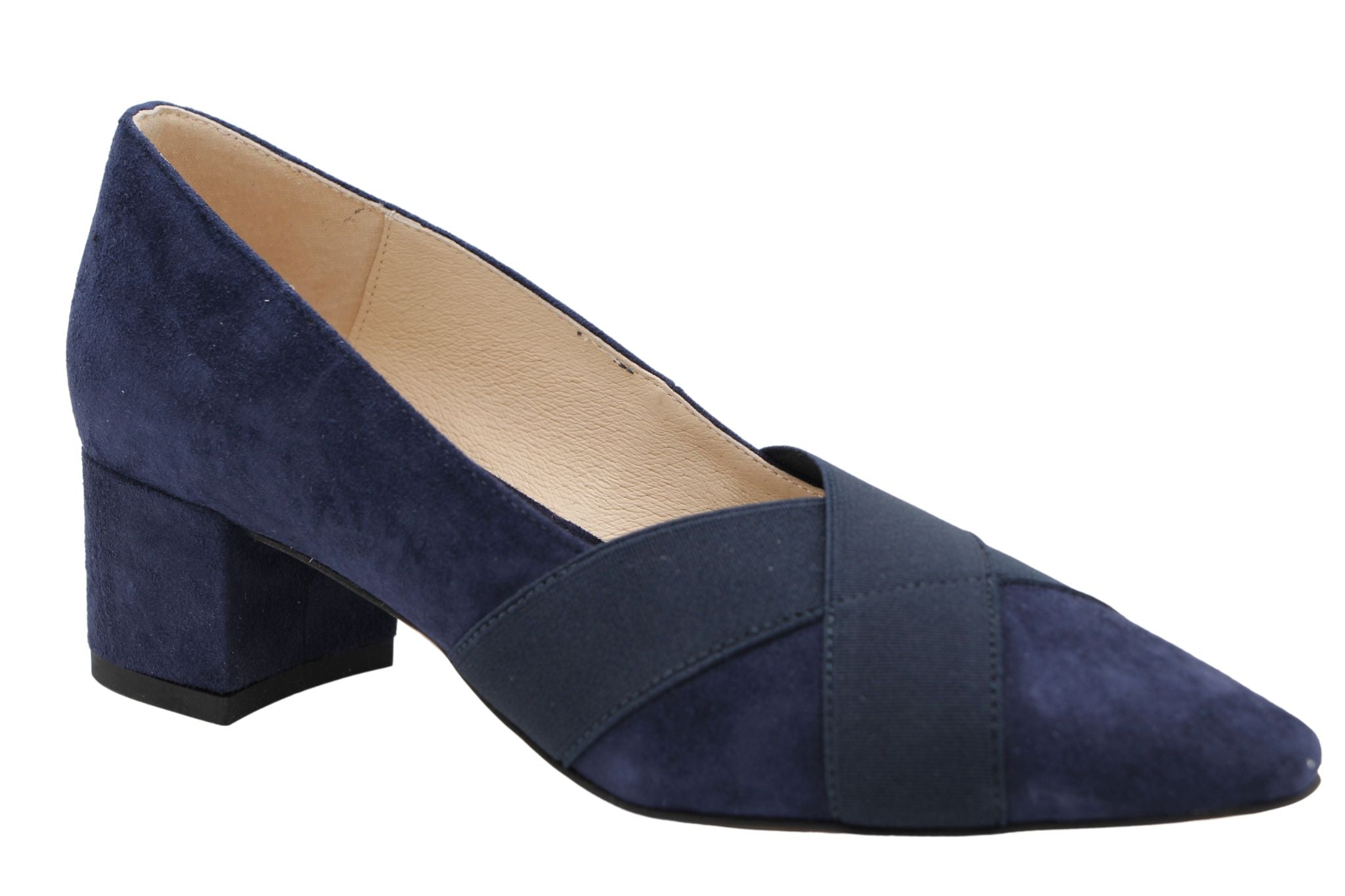 Fabucci Women's Navy Suede Pointed Toe Block Heel Pumps - Elegant Court Shoes for Office, Wedding & Special Occasions