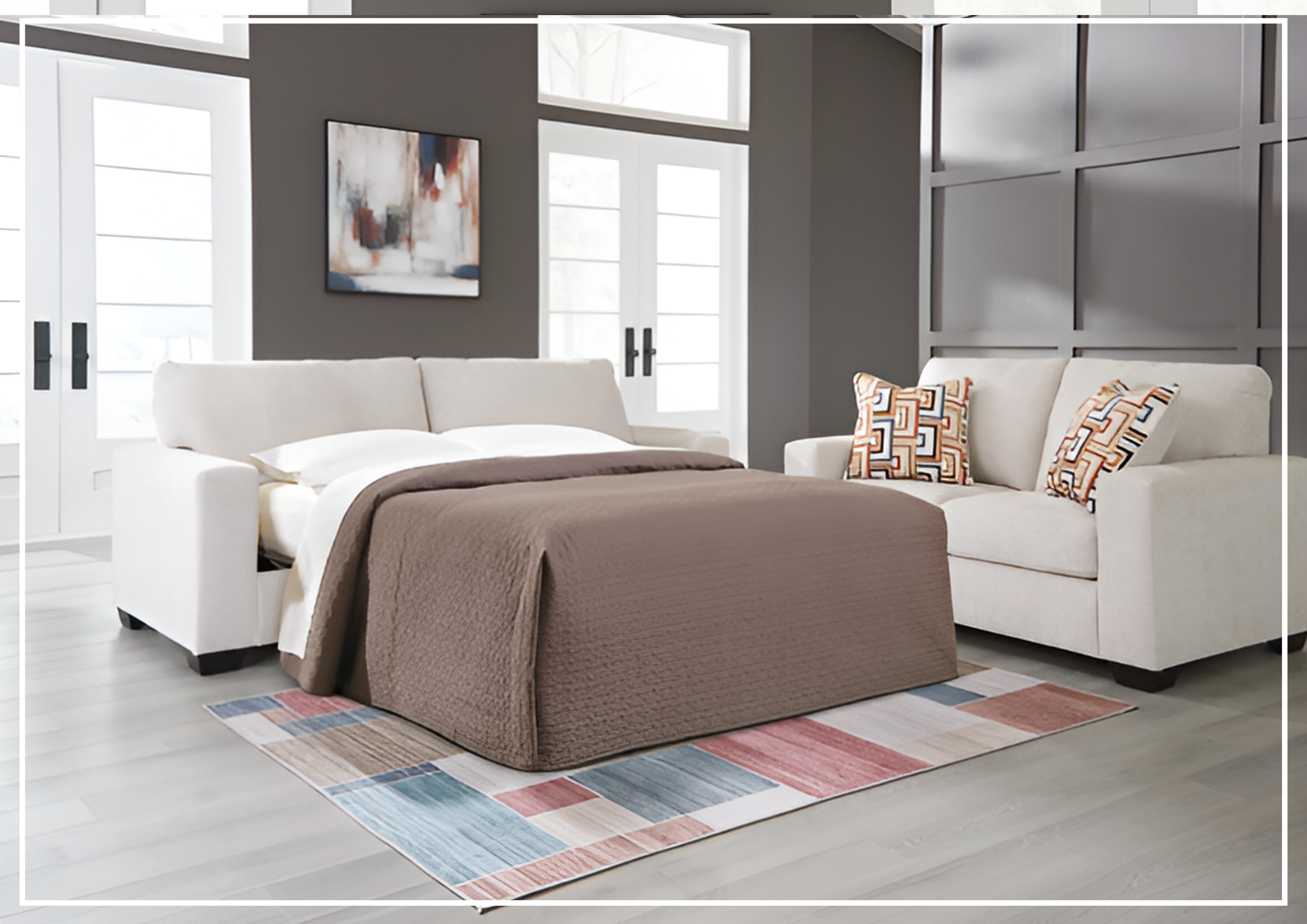 Gio Italia Amalfi Queen Fabric Sleeper Sofa with Accent Pillows - Convertible Bed & Comfortable Seating for Small Spaces, Guest Rooms & Apartments