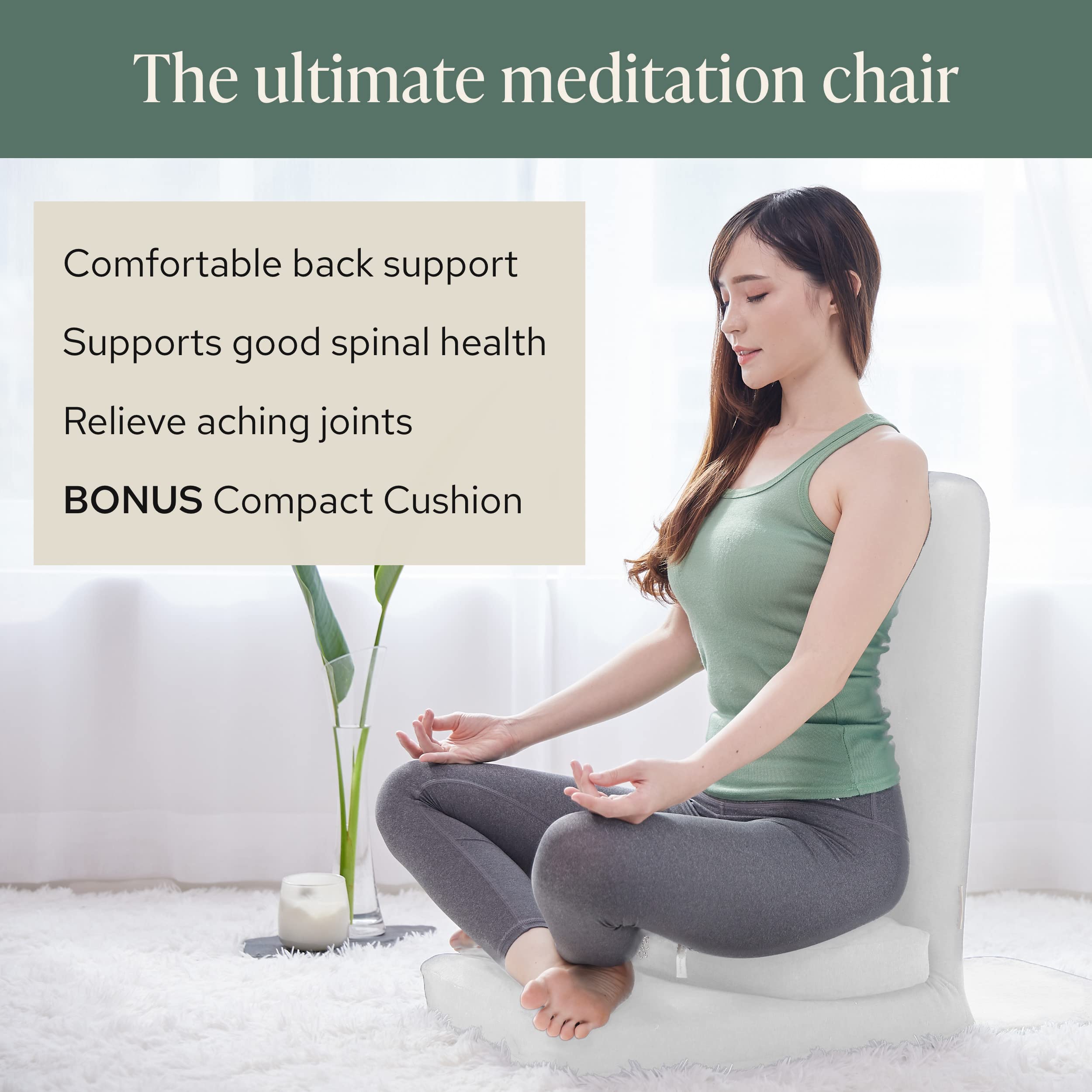 Mindful Modern Folding Meditation Chair with Back Support - Adjustable Floor Seat for Yoga & Zen Practice - Includes Half Moon Buckwheat Cushion - Perfect for Living Room, Bedroom & Meditation Spaces