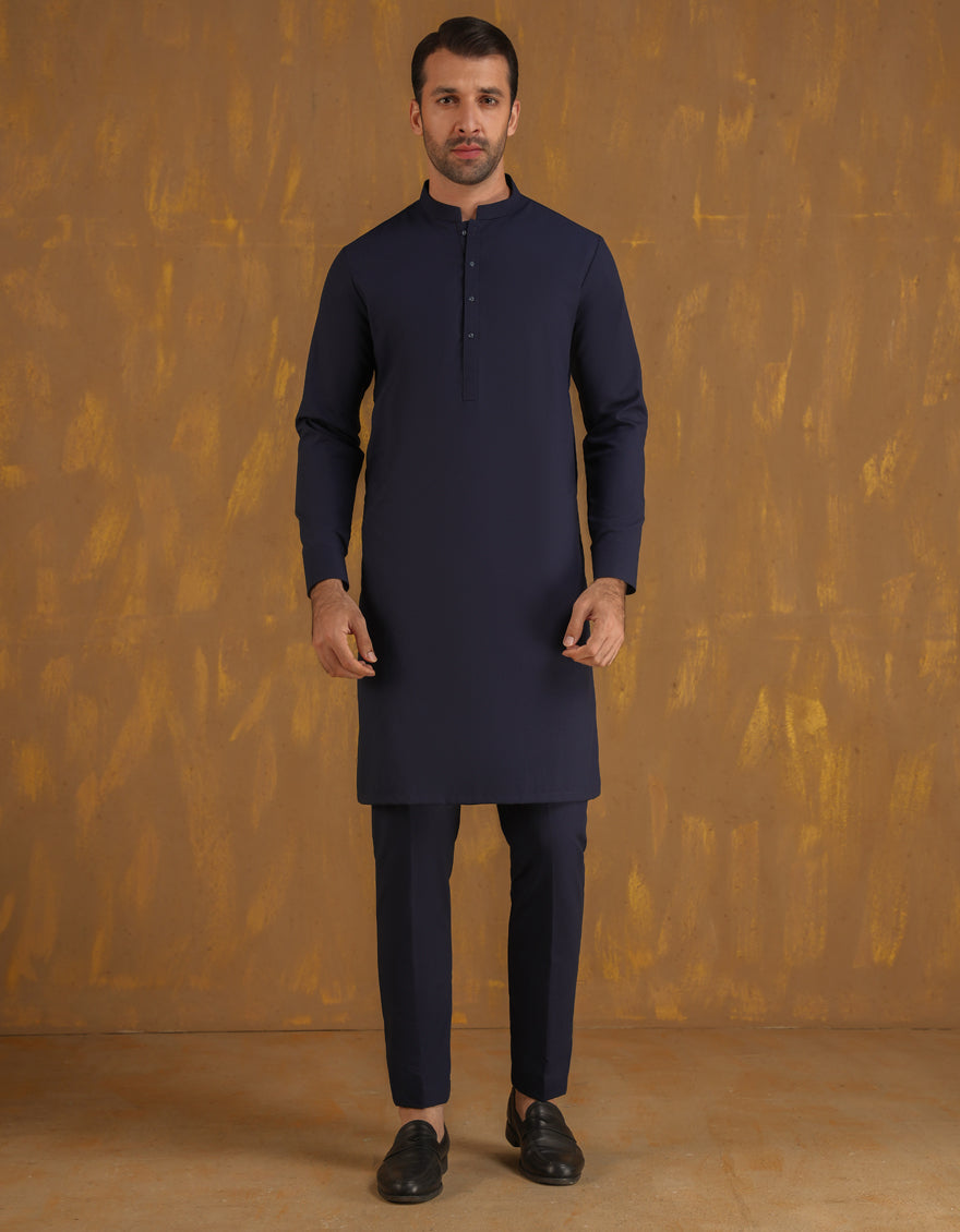 Premium Navy Blue Unstitched Suit Fabric for Men - J. Junaid Jamshed - Perfect for Formal Wear, Weddings & Special Occasions