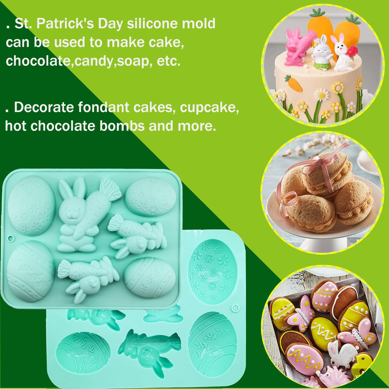 Easter Egg and Bunny Chocolate Molds - 2 Pack Non-Stick Silicone Easter Molds for DIY Chocolate, Candy, Muffins, Soap & Cake Decorating - Perfect for Easter Crafts, Holiday Baking and Party Treats