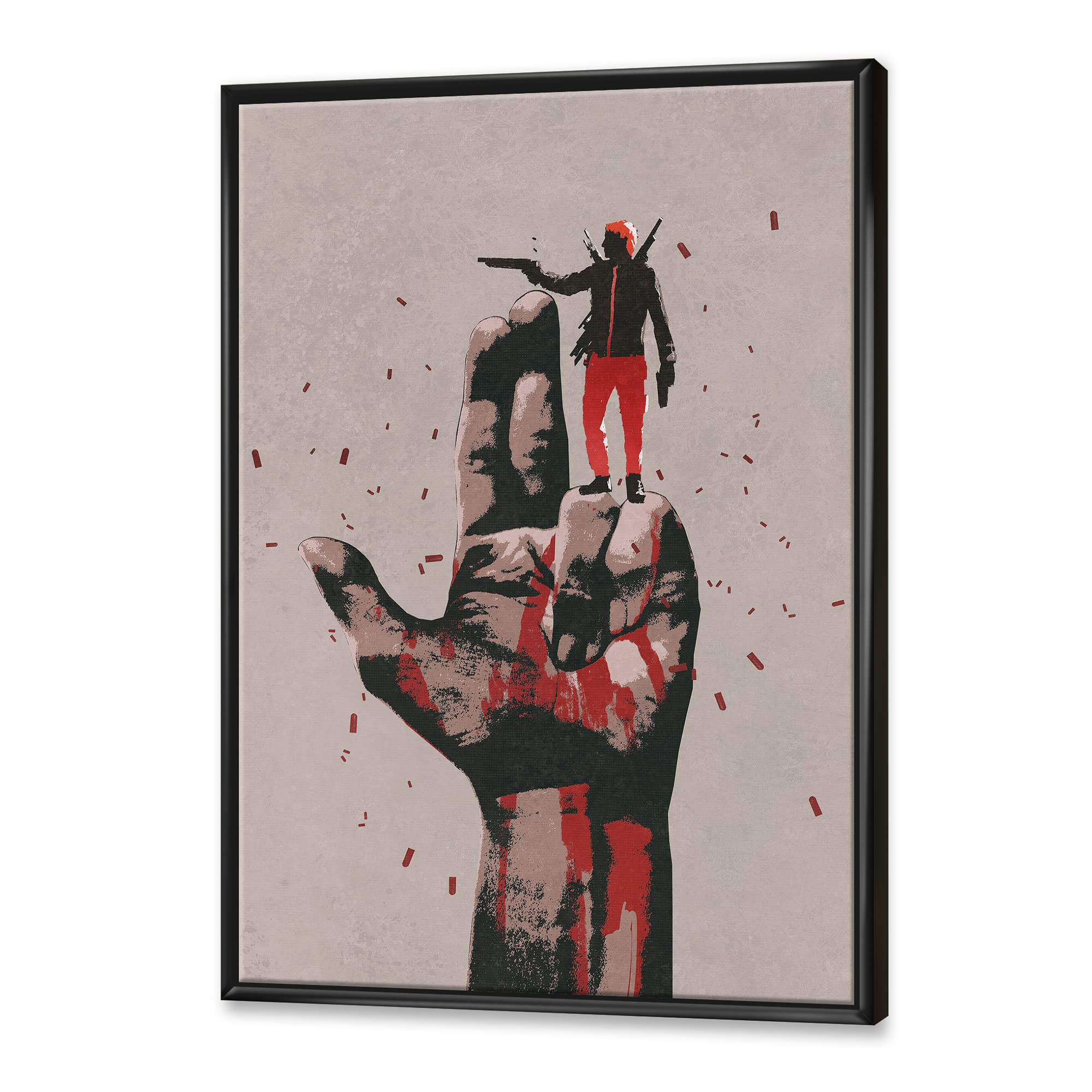 Modern Framed Canvas Wall Art Print - Gun Sign With Man Shooting Gun for Home, Office & Man Cave Decor