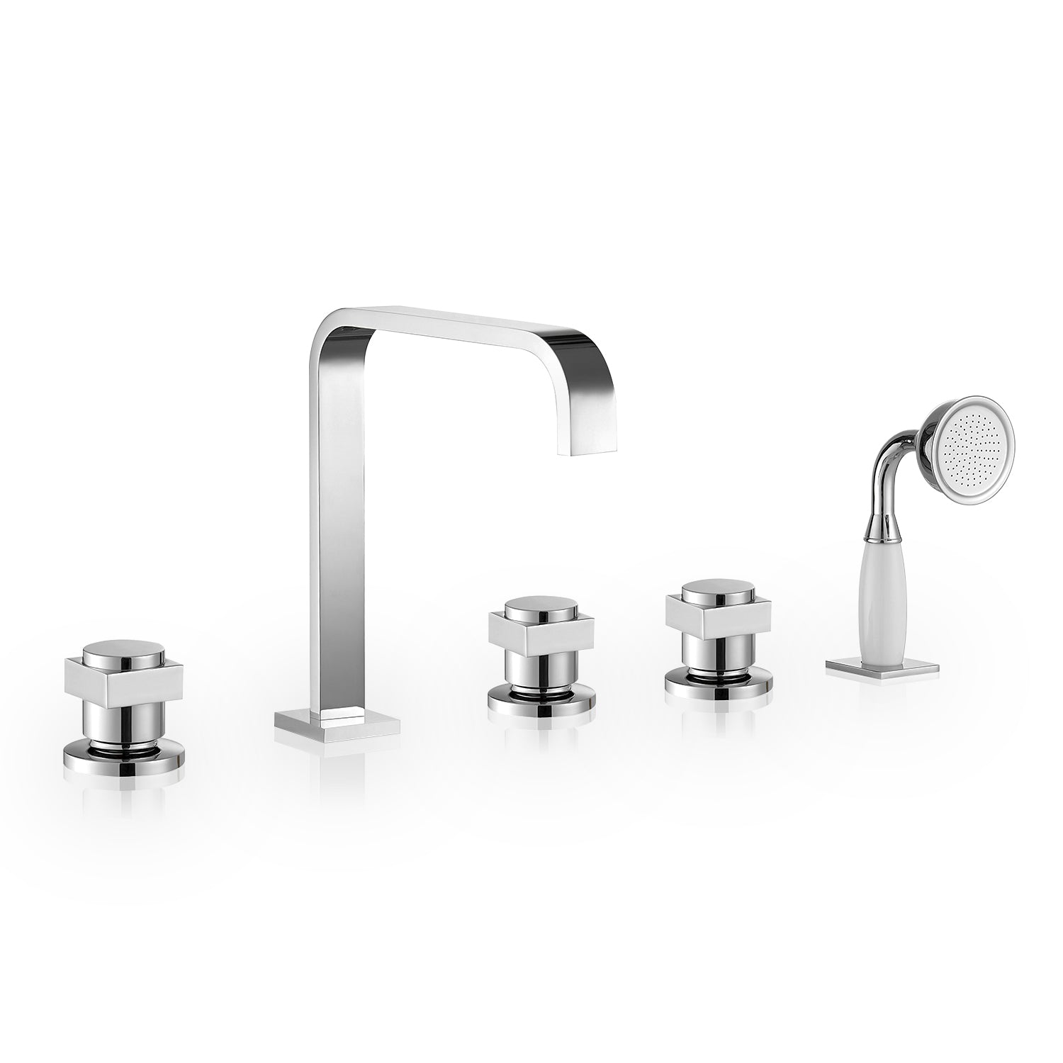 Vikran Triple Handle Deck Mount Roman Tub Faucet with Handshower - Luxury Bathroom Fixture for Spa-Like Experience | Perfect for Master Bathrooms & Jacuzzi Tubs