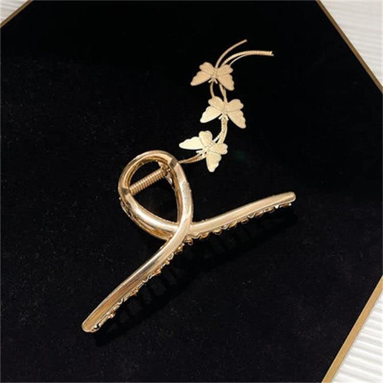 ASG 1 Pack Gold Metal Non-Slip Large Hair Claw Clip with Butterfly Tassel - Hair Accessories for Women & Girls (T-Shape) - Perfect for Updos, Ponytails & Everyday Styling