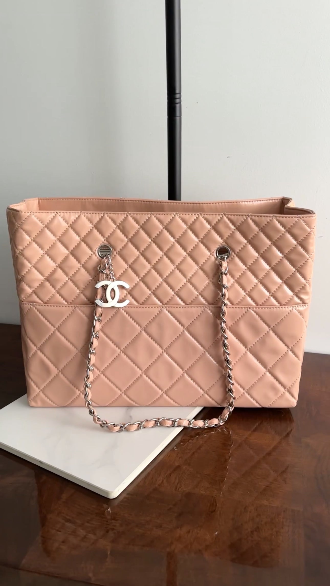 Chanel Light Pink Patent Leather Business Large Tote Bag for Women - Elegant Work Bag for Office, Travel & Everyday Use