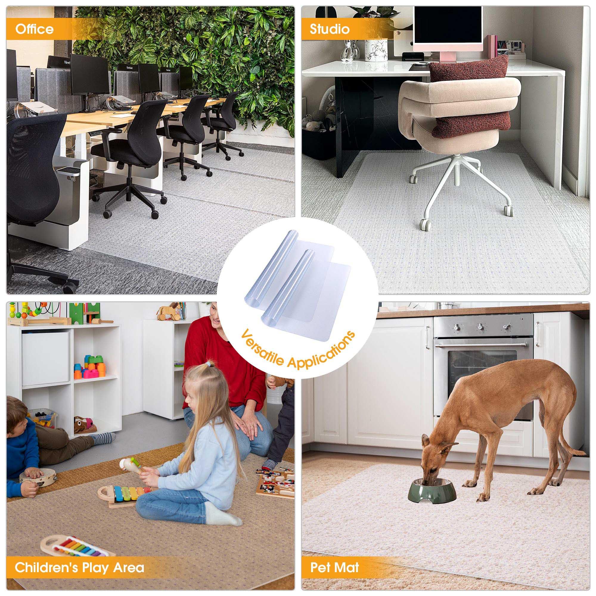 2 Pack Heavy Duty PVC Floor Mats with Studded Back for Low Pile Carpet - 60