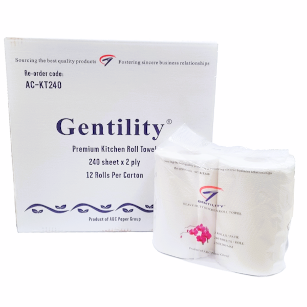 Gentility 2-Ply Heavy Duty Kitchen Paper Towels - Perforated Sheets for Easy Tearing | Ideal for Cleaning, Spills & Food Prep in Home & Commercial Kitchens