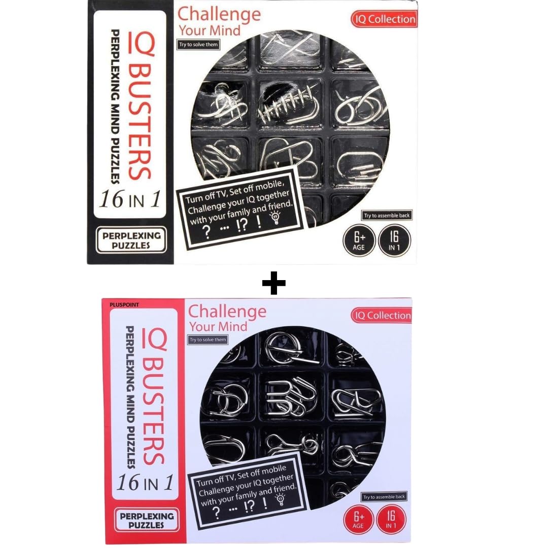 PLUSPOINT Metal Wire Puzzle Toys Set - 32 Pc Brain Teasers for Adults & Kids, IQ Booster Logic Games, Unlock Interlock Challenge - Perfect for Gifts, Parties & Family Game Night