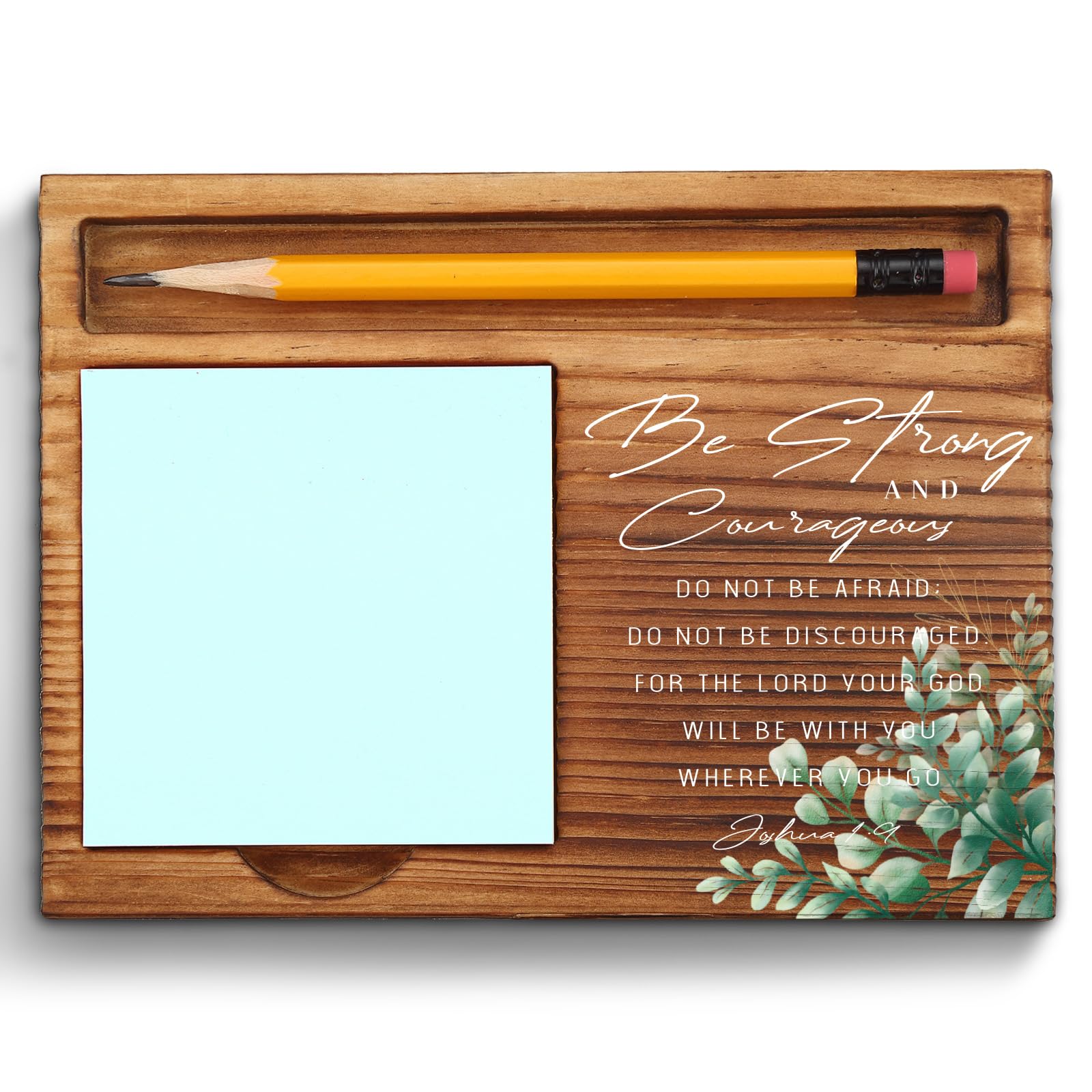 Joshua 1:9 Bible Verse Sticky Note Holder - Christian Desk Decor & Inspirational Gift for Women, Men, Coworkers, Employees - Self-Stick Note Pad Holder with Scripture - Perfect for Office, Prayer Room & Home Decor