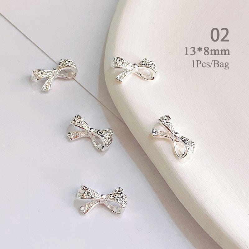 Gold Silver Bowknot Metal Rhinestones for Nail Art Decoration - DIY Manicure, Acrylic Nails, Wedding & Party Nail Designs