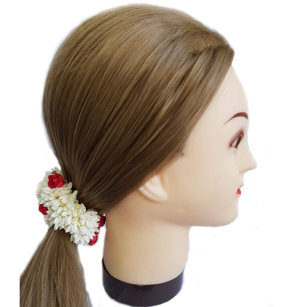 Delightfull Wears Rose and Mogra Rubber Band Gajra Hair Accessories - White Floral Hair Jewelry for Women (Pack of 2) | Perfect for Weddings, Parties, Festivals & Traditional Occasions