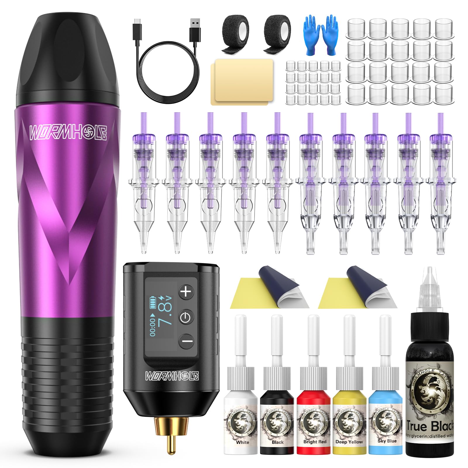 Professional Wireless Tattoo Machine Kit - Rechargeable Cordless Tattoo Gun with 1500mAh Battery & LED Display | Complete Tattoo Supplies for Beginners & Artists | Perfect for Home Studios, Tattoo Shops & Mobile Tattooing