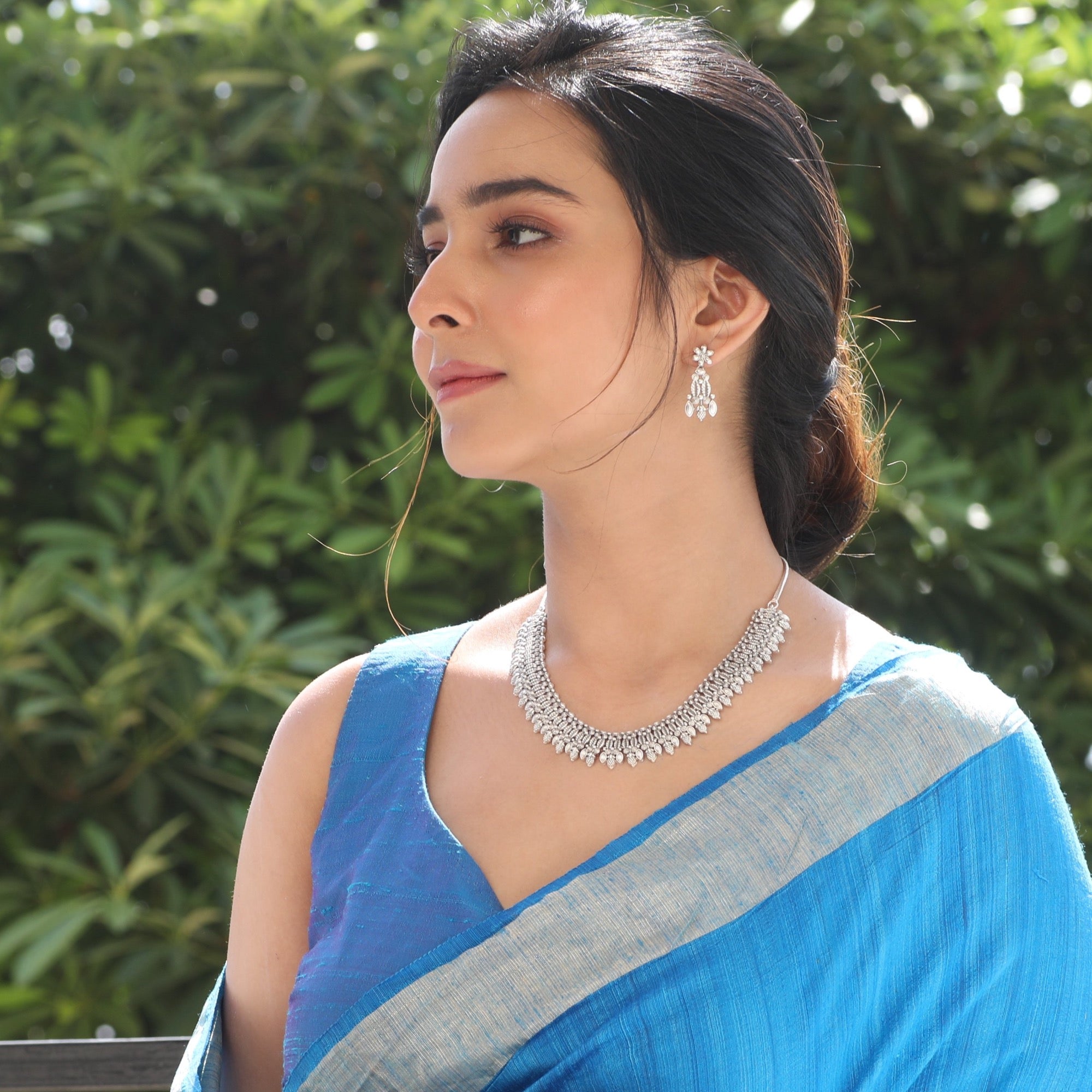 Charu Antique Silver Necklace Set for Women - Vintage Sterling Silver Jewelry with Elegant Pendant - Perfect for Weddings, Parties & Special Occasions