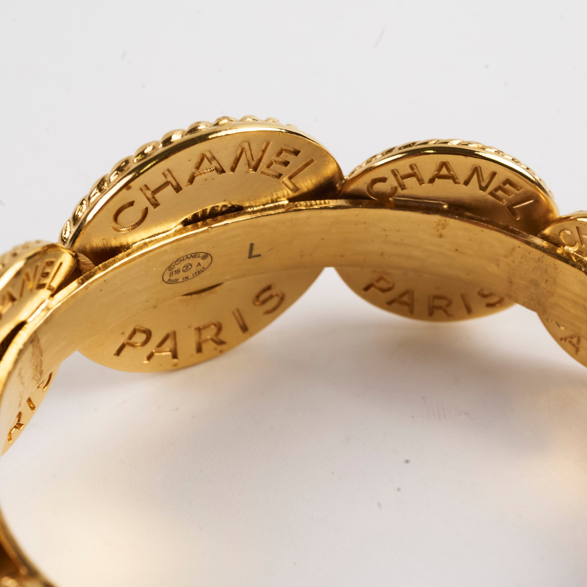 Chanel Medallion CC Cuff Bracelet - Large Size Gold-Tone Statement Jewelry for Women, Perfect for Parties, Weddings & Special Occasions
