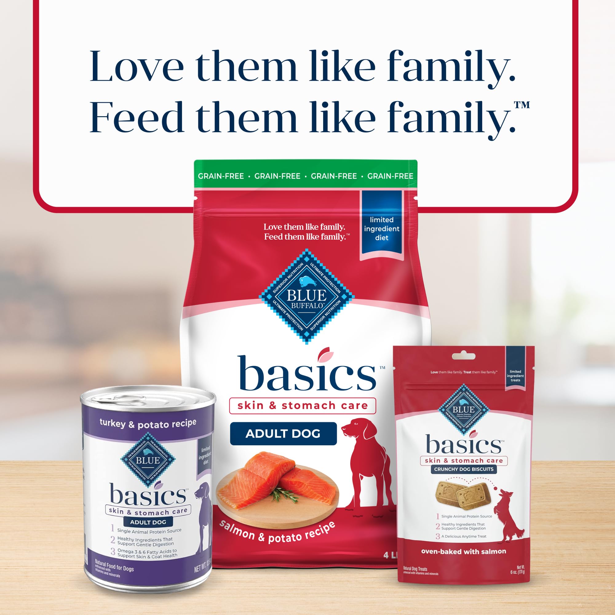 Blue Buffalo Basics Grain-Free Adult Dry Dog Food for Sensitive Skin & Stomach - Limited Ingredient Diet with Salmon Recipe - 4lb Bag - Perfect for Dogs with Allergies & Digestive Issues
