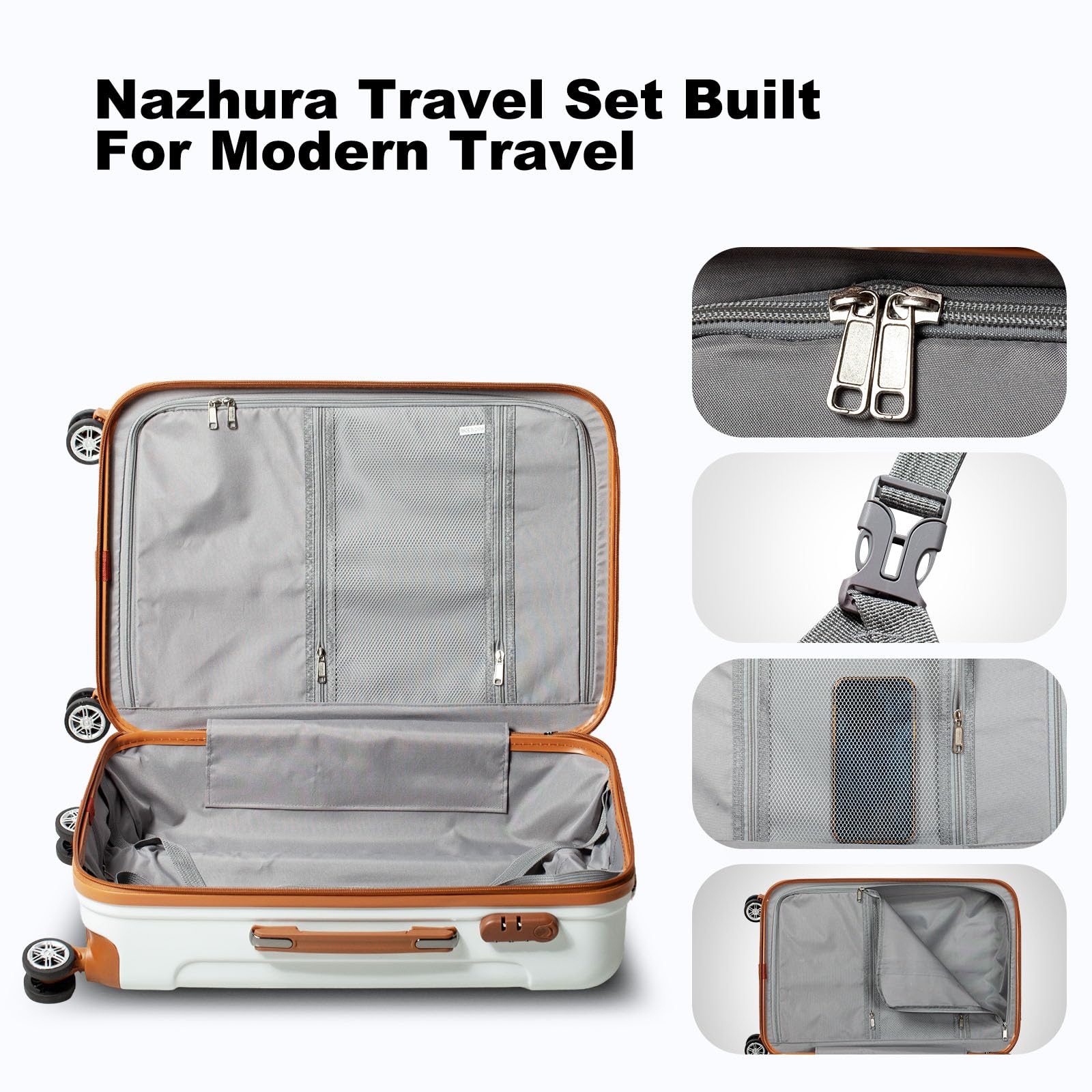 Nazhura 3-Piece ABS Hardshell Luggage Set with Wheels (20/24/28 Inch) - Lightweight Durable Carry On & Checked Suitcases for Travel, Business Trips & Vacations