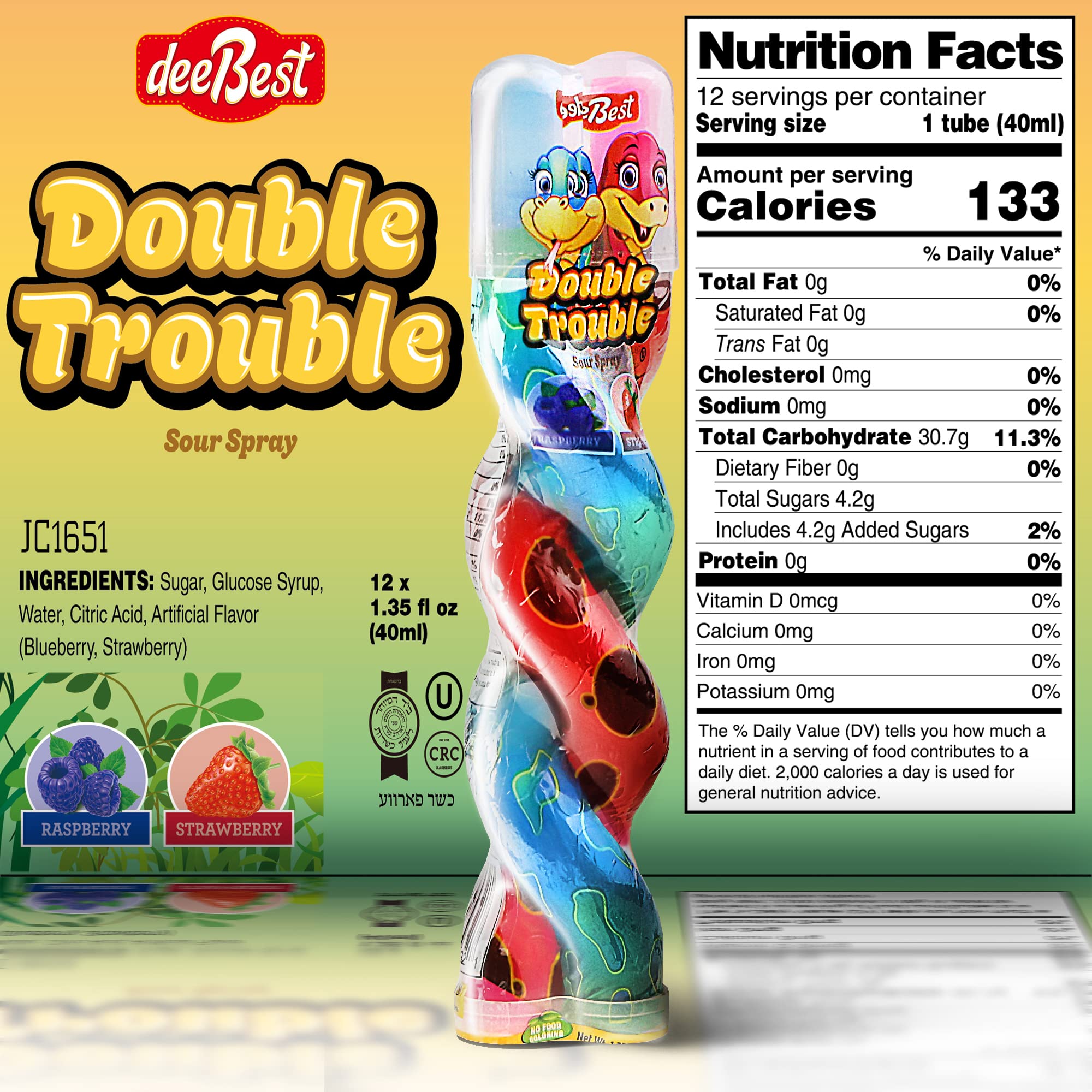 2-in-1 Strawberry & Raspberry Sour Candy Liquid Spray - Snake-Shaped Fun, No Artificial Colors, Kosher Certified (Pack of 12) | Perfect for Halloween Treats, Party Favors & Prank Gifts
