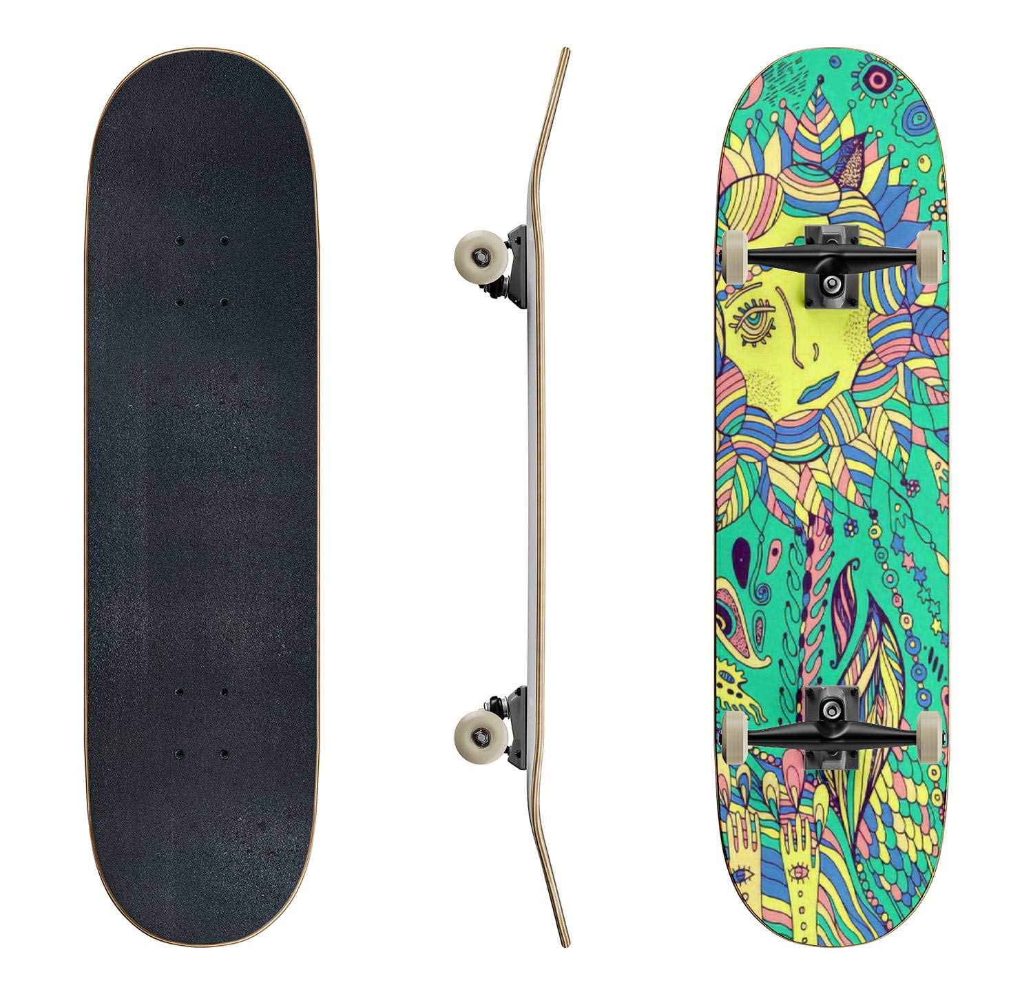 Colorful Psychedelic Flower Art Skateboard for Women - Classic Concave Longboard for Beginners & Professionals - Perfect for Extreme Sports, Teen Gifts & Urban Commuting